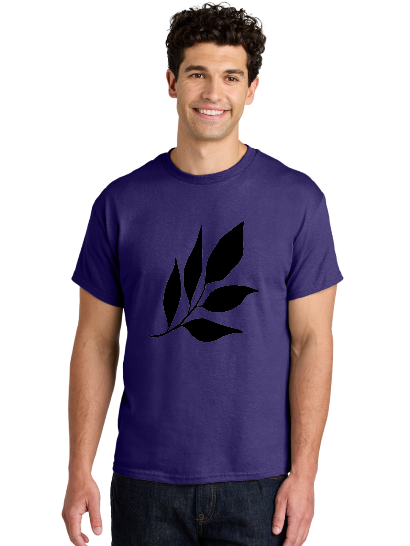 Black-Leaves-3 Men'S Graphic Tee, 100% Cotton, Comfortable Casual Summer Wear, Machine Washable, Black Leaves, Leafy Branch, Natural Elements, Simple Graphics, Minimalist Design, Leaf Silhouette, Botanical Illustration - Aaa382