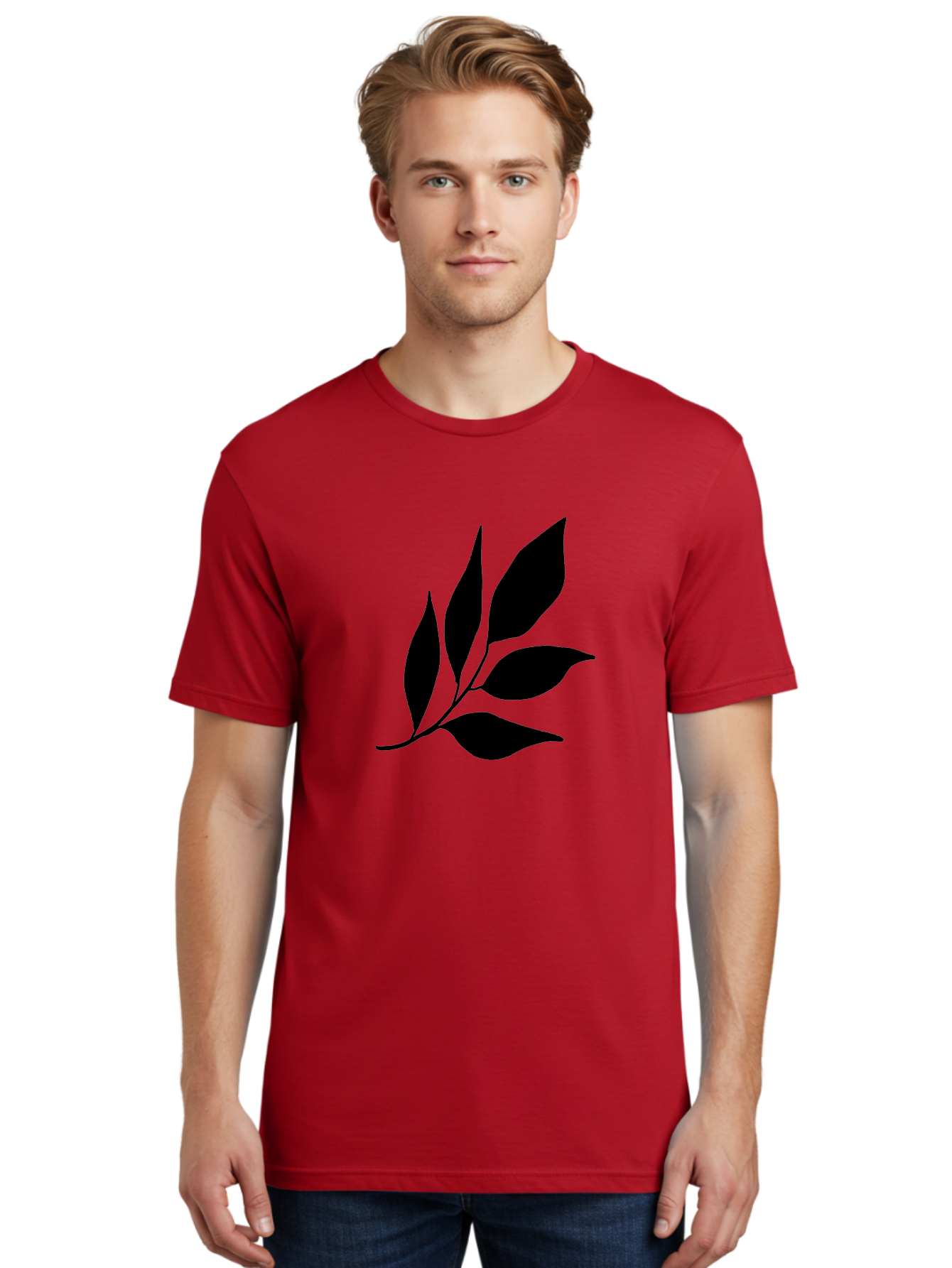 Black-Leaves-3 Men'S Graphic Tee, 100% Cotton, Comfortable Casual Summer Wear, Machine Washable, Black Leaves, Leafy Branch, Natural Elements, Simple Graphics, Minimalist Design, Leaf Silhouette, Botanical Illustration - Aaa382