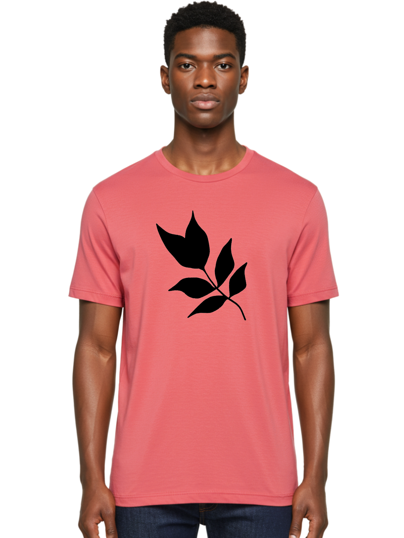 Black-Leaves-4 Men'S Graphic Tee, 100% Cotton, Comfortable Casual Summer Wear, Machine Washable, Black Leaves, Leaf Silhouette, Minimalist Design, Simple Graphics, Plant Illustration, Leaf Shape, Graphic Element - Aaa383
