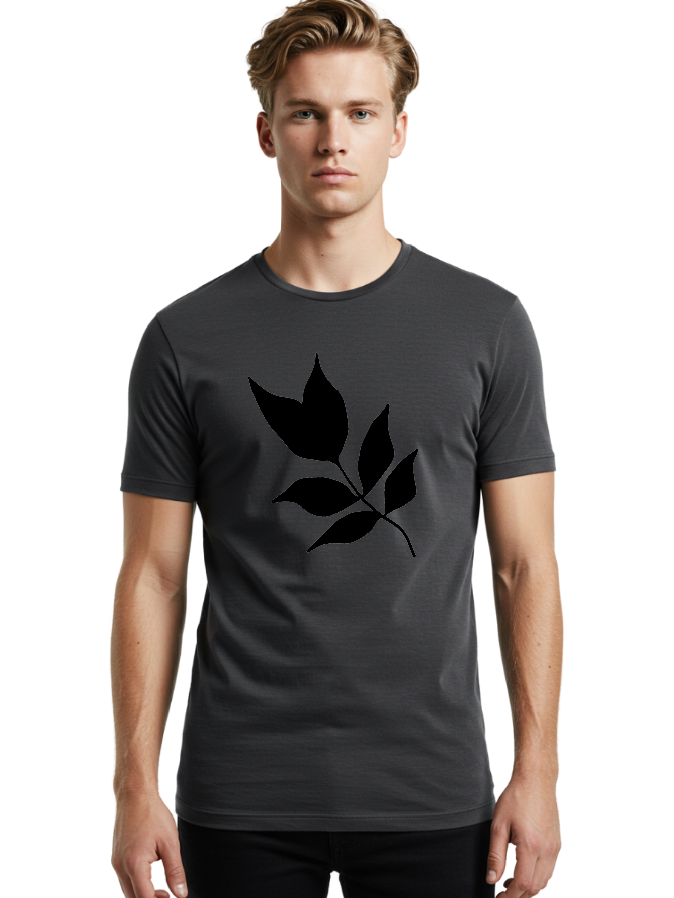 Black-Leaves-4 Men'S Graphic Tee, 100% Cotton, Comfortable Casual Summer Wear, Machine Washable, Black Leaves, Leaf Silhouette, Minimalist Design, Simple Graphics, Plant Illustration, Leaf Shape, Graphic Element - Aaa383