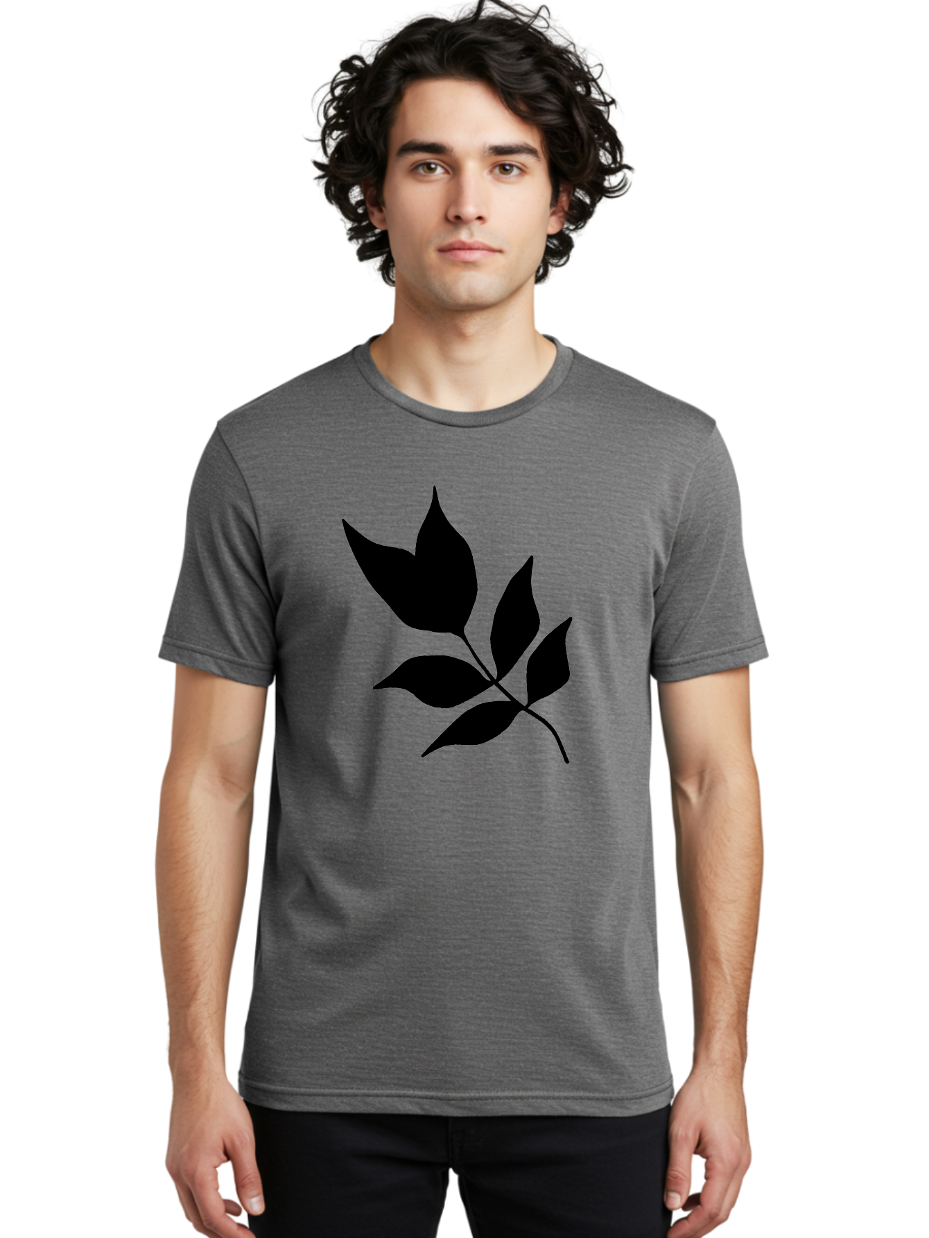Black-Leaves-4 Men'S Graphic Tee, 100% Cotton, Comfortable Casual Summer Wear, Machine Washable, Black Leaves, Leaf Silhouette, Minimalist Design, Simple Graphics, Plant Illustration, Leaf Shape, Graphic Element - Aaa383