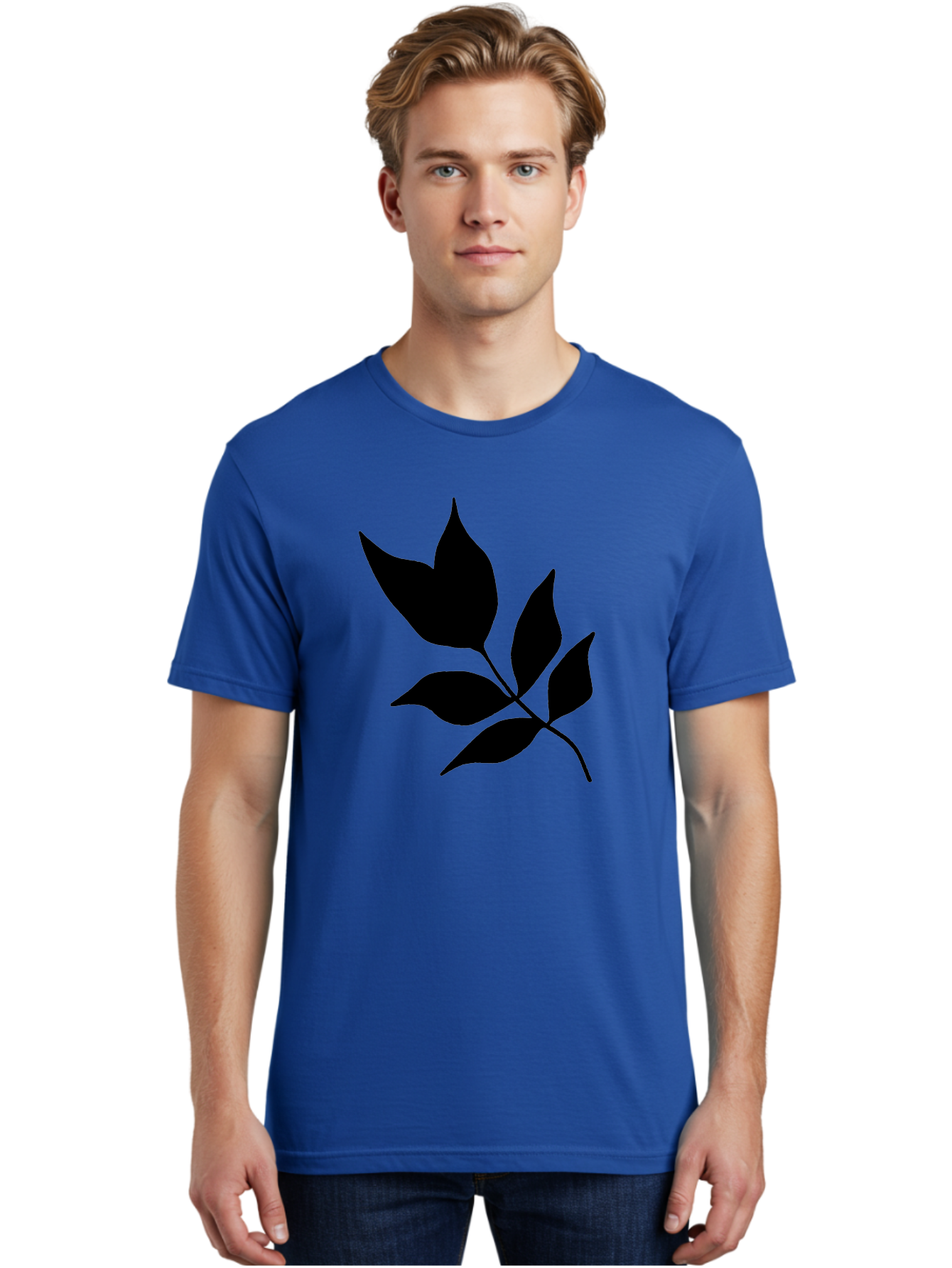 Black-Leaves-4 Men'S Graphic Tee, 100% Cotton, Comfortable Casual Summer Wear, Machine Washable, Black Leaves, Leaf Silhouette, Minimalist Design, Simple Graphics, Plant Illustration, Leaf Shape, Graphic Element - Aaa383