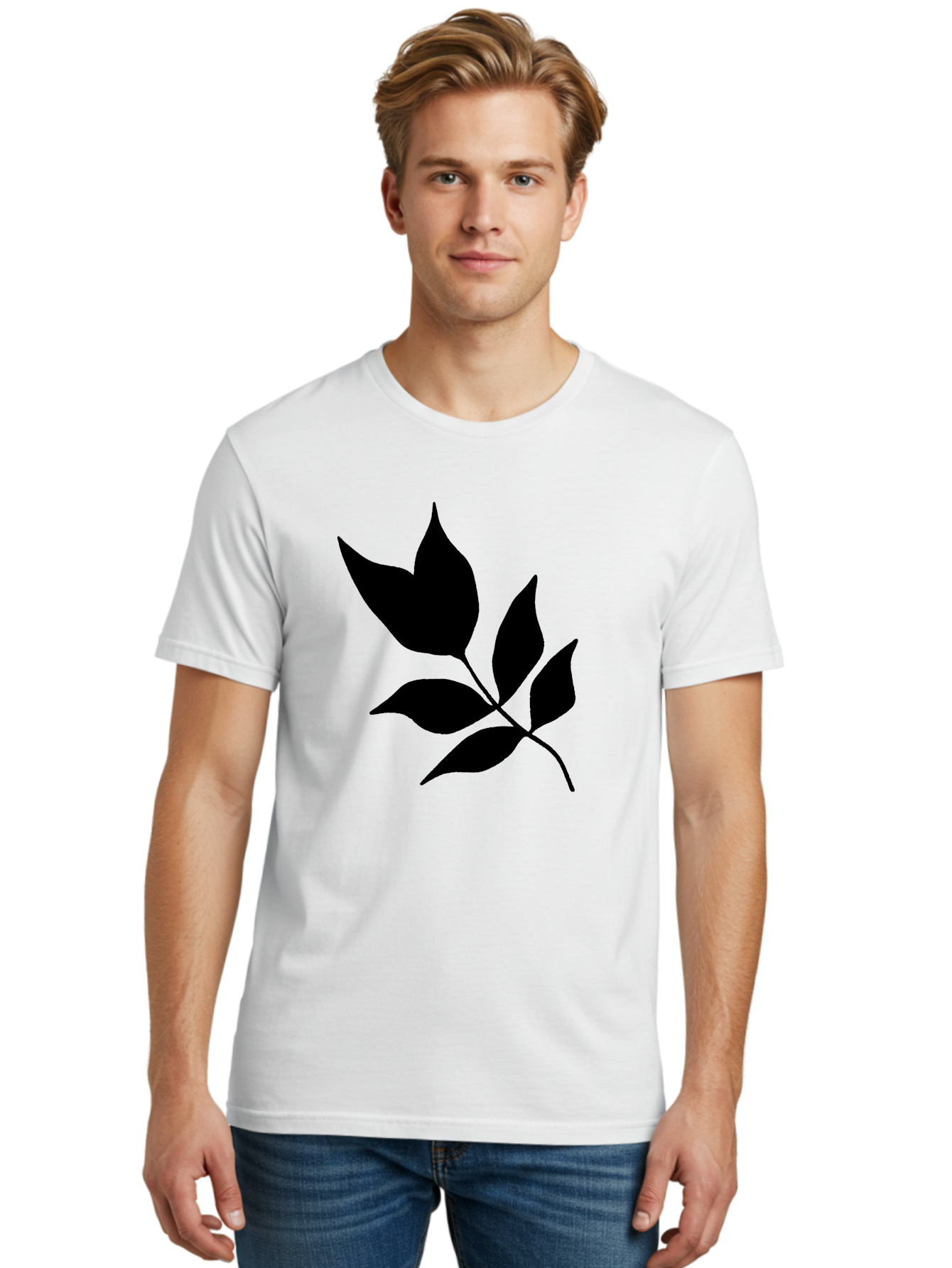 Black-Leaves-4 Men'S Graphic Tee, 100% Cotton, Comfortable Casual Summer Wear, Machine Washable, Black Leaves, Leaf Silhouette, Minimalist Design, Simple Graphics, Plant Illustration, Leaf Shape, Graphic Element - Aaa383