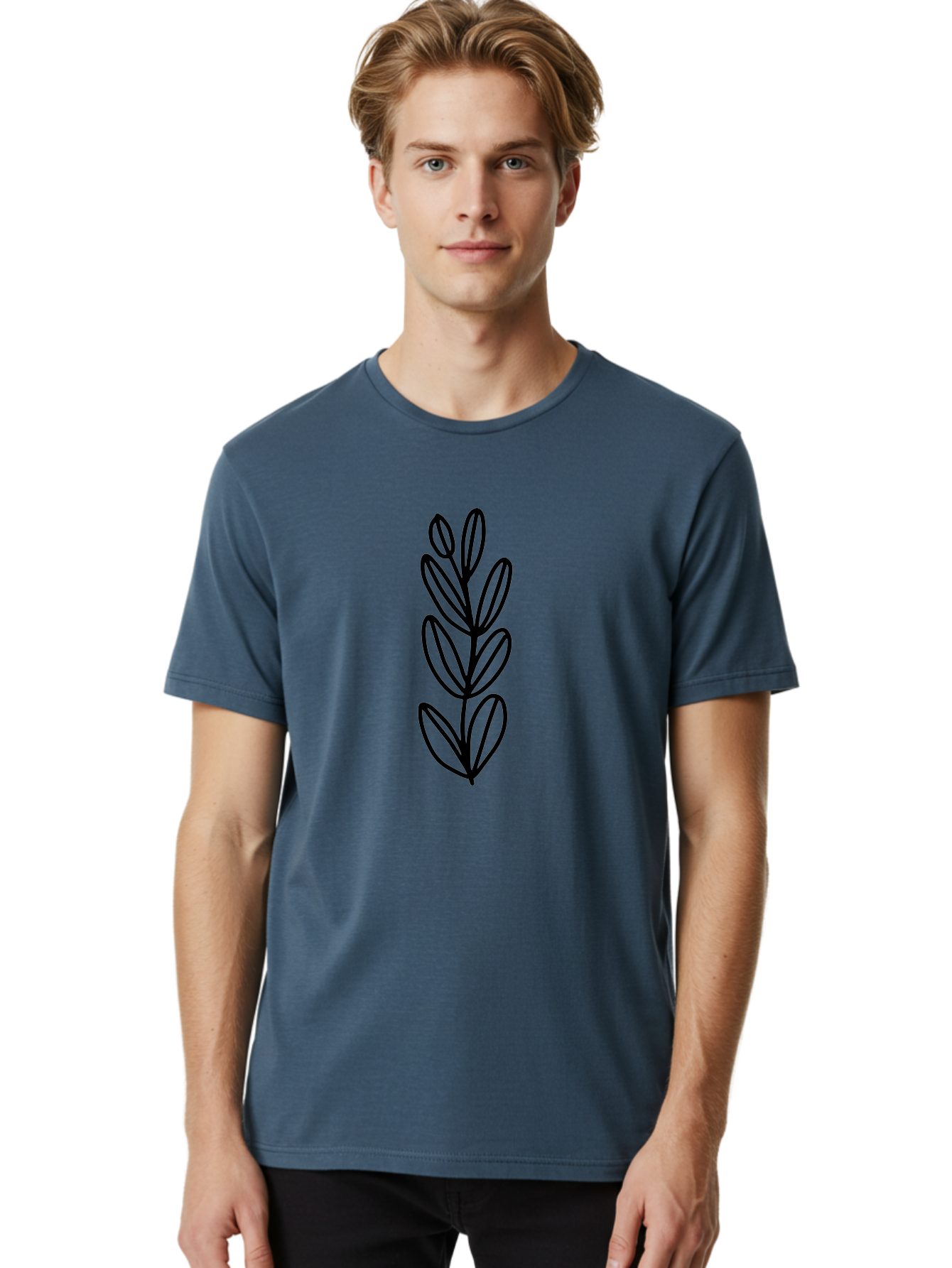 Black-Leaves Men'S Graphic Tee, 100% Cotton, Comfortable Casual Summer Wear, Machine Washable, Simple Plant Illustration, Minimalist Design, Black Outline, Leafy Greens, Botanical Art, Modern Simplicity, Graphic Design Element - Aaa384