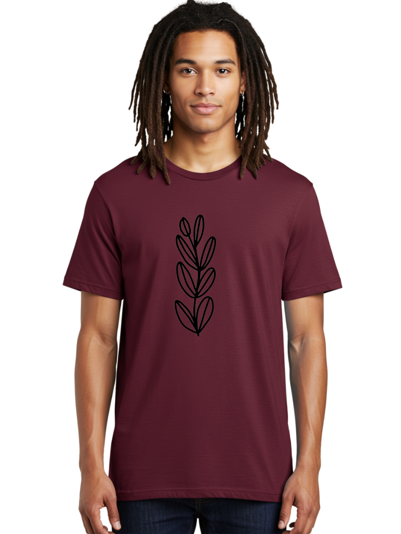 Black-Leaves Men'S Graphic Tee, 100% Cotton, Comfortable Casual Summer Wear, Machine Washable, Simple Plant Illustration, Minimalist Design, Black Outline, Leafy Greens, Botanical Art, Modern Simplicity, Graphic Design Element - Aaa384
