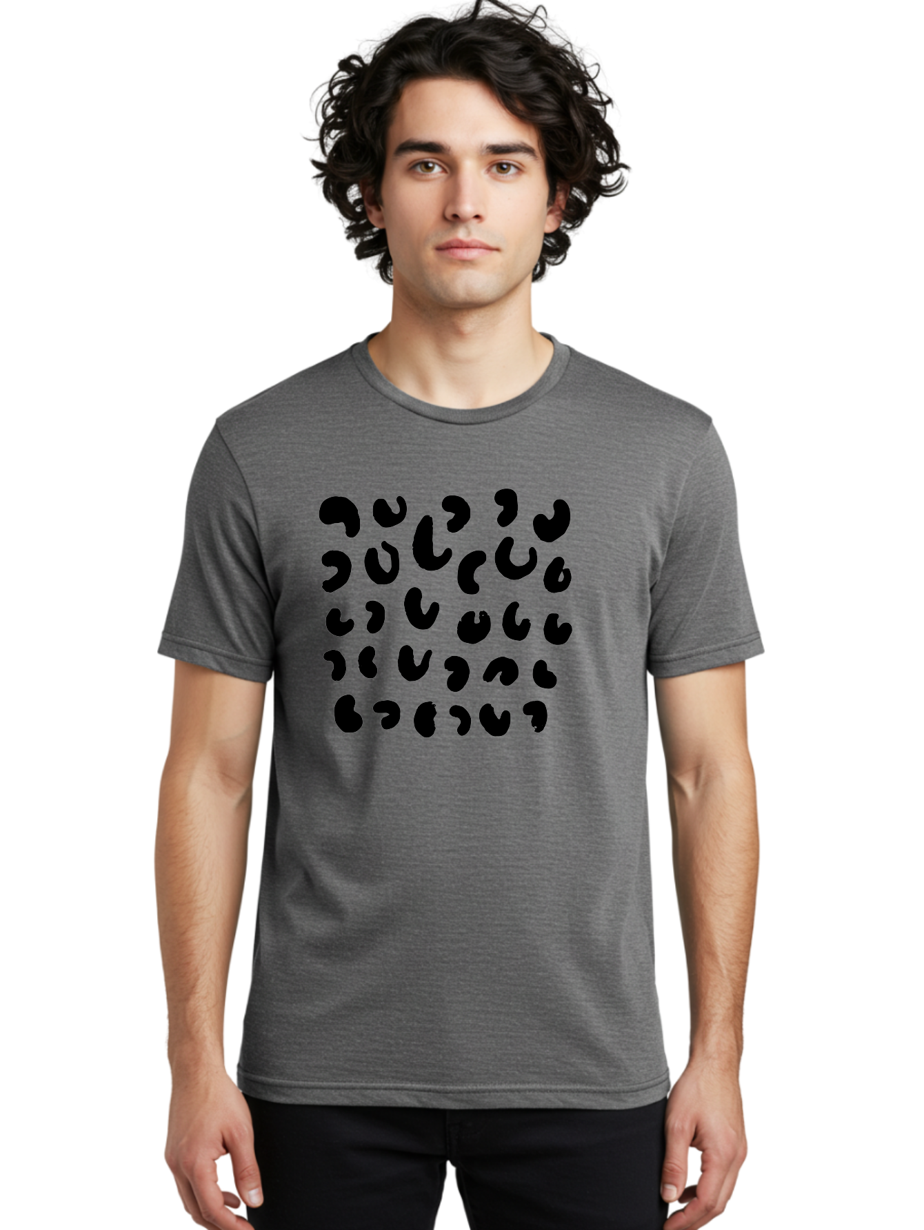 Black-Leopard-Spots Men'S Graphic Tee, 100% Cotton, Comfortable Casual Summer Wear, Machine Washable, Black Qr Code, Abstract Design, Modern Pattern, Digital Scan, Futuristic Artwork, Tech Graphic, Unique Code - Aaa385