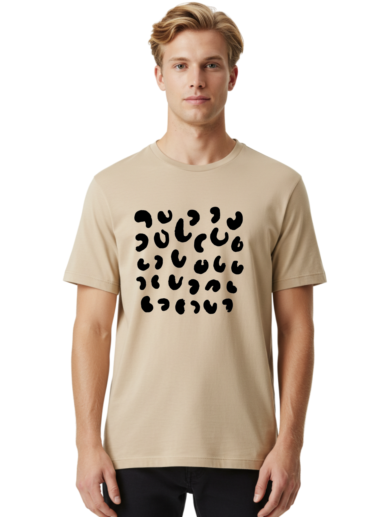 Black-Leopard-Spots Men'S Graphic Tee, 100% Cotton, Comfortable Casual Summer Wear, Machine Washable, Black Qr Code, Abstract Design, Modern Pattern, Digital Scan, Futuristic Artwork, Tech Graphic, Unique Code - Aaa385