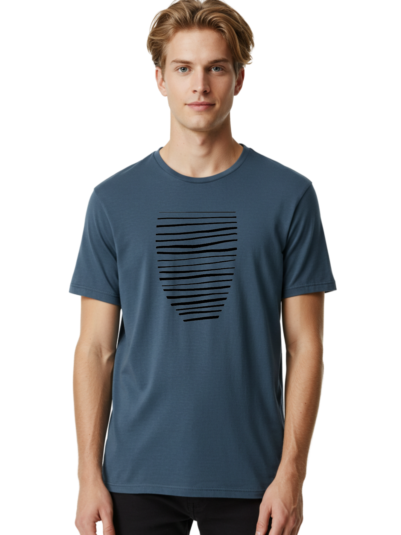 Black-Lines Men'S Graphic Tee, 100% Cotton, Comfortable Casual Summer Wear, Machine Washable, Black Lines, Modern Art, Abstract Design, Graphic Pattern, Digital Illustration, Minimalist Style, Simple Shapes, Contemporary Artwork - Aaa386