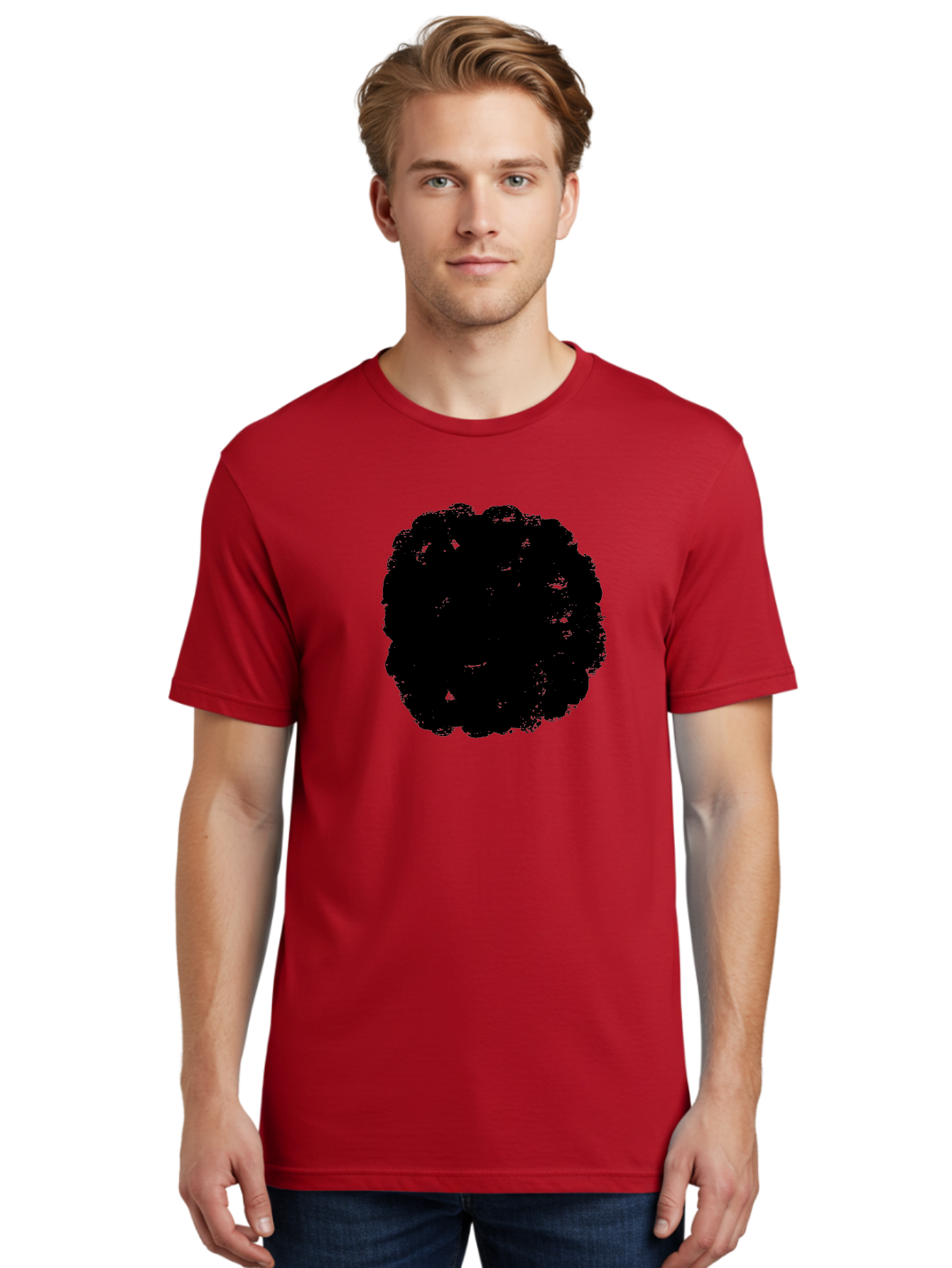 Black-Paint-Splash Men'S Graphic Tee, 100% Cotton, Comfortable Casual Summer Wear, Machine Washable, Abstract Art, Black Shape, Green Background, Digital Illustration, Modern Design, Artistic Expression, Creative Graphics - Aaa388