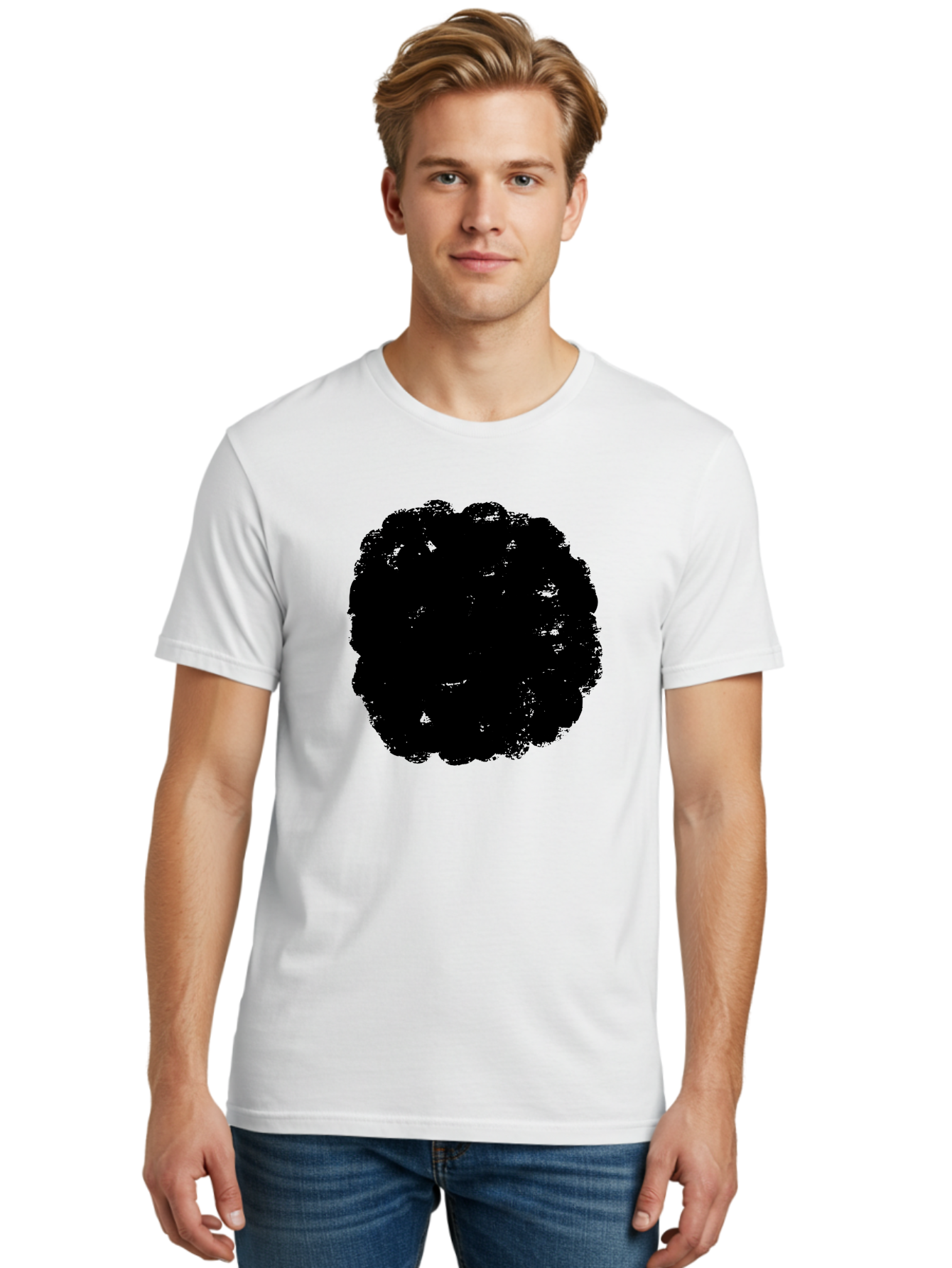 Black-Paint-Splash Men'S Graphic Tee, 100% Cotton, Comfortable Casual Summer Wear, Machine Washable, Abstract Art, Black Shape, Green Background, Digital Illustration, Modern Design, Artistic Expression, Creative Graphics - Aaa388
