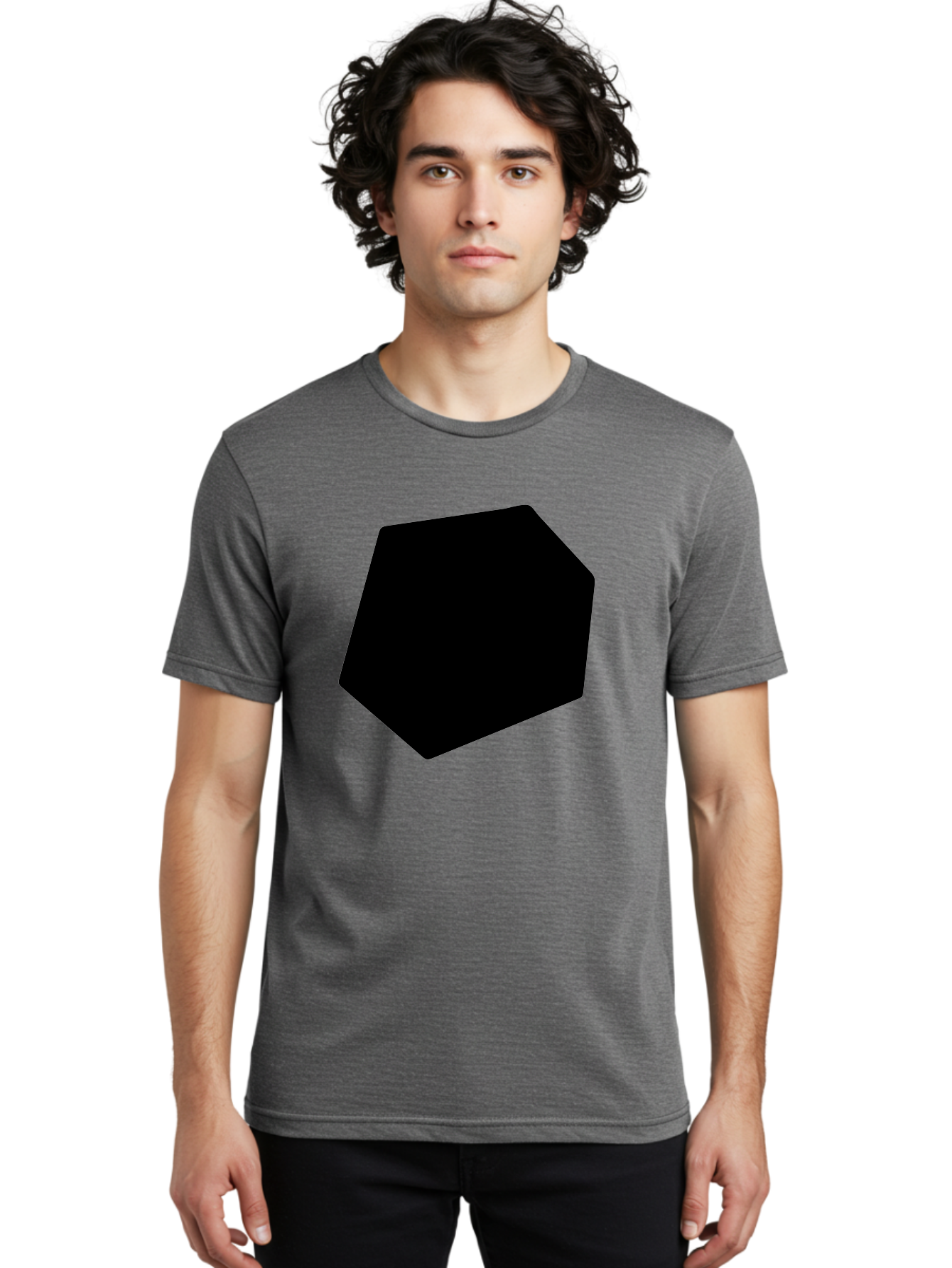 Black-Pentagon Men'S Graphic Tee, 100% Cotton, Comfortable Casual Summer Wear, Machine Washable, Black Heptagon, Geometric Shape, Abstract Design, Minimalist Art, Seven-Sided Polygon, Bold Graphics, Modern Simplicity - Aaa389