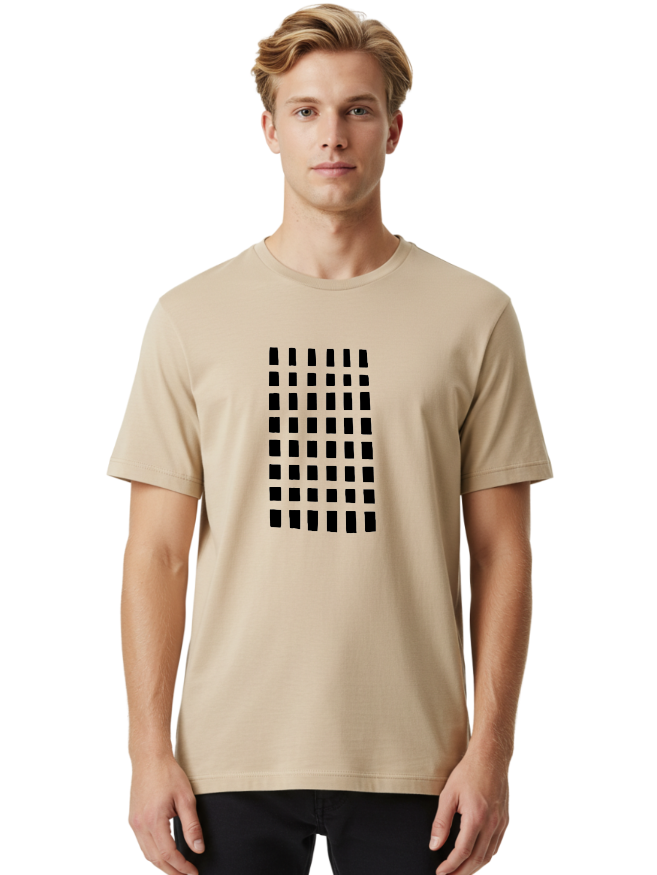 Black-Rectangles Men'S Graphic Tee, 100% Cotton, Comfortable Casual Summer Wear, Machine Washable, Grid Of Black Rectangles, Geometric Pattern, Bold Design, Simple Shapes, Modern Art, Graphic Design Elements - Aaa390