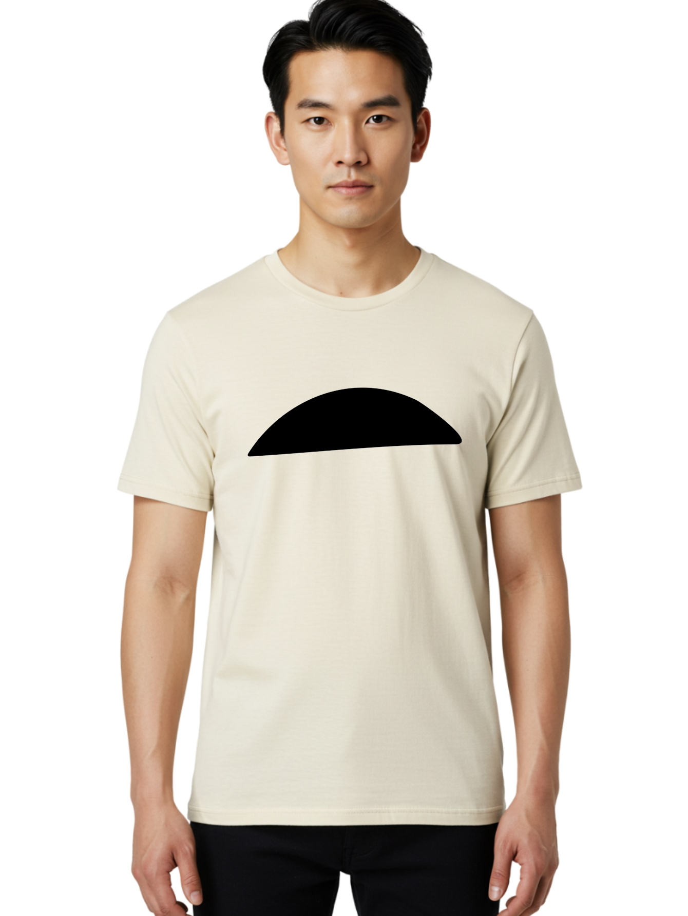 Black-Semicircle Men'S Graphic Tee, 100% Cotton, Comfortable Casual Summer Wear, Machine Washable, Black Semicircle Shape, Minimalist Design, Simple Graphic, Abstract Shape, Modern Art, Geometric Figure - Aaa392