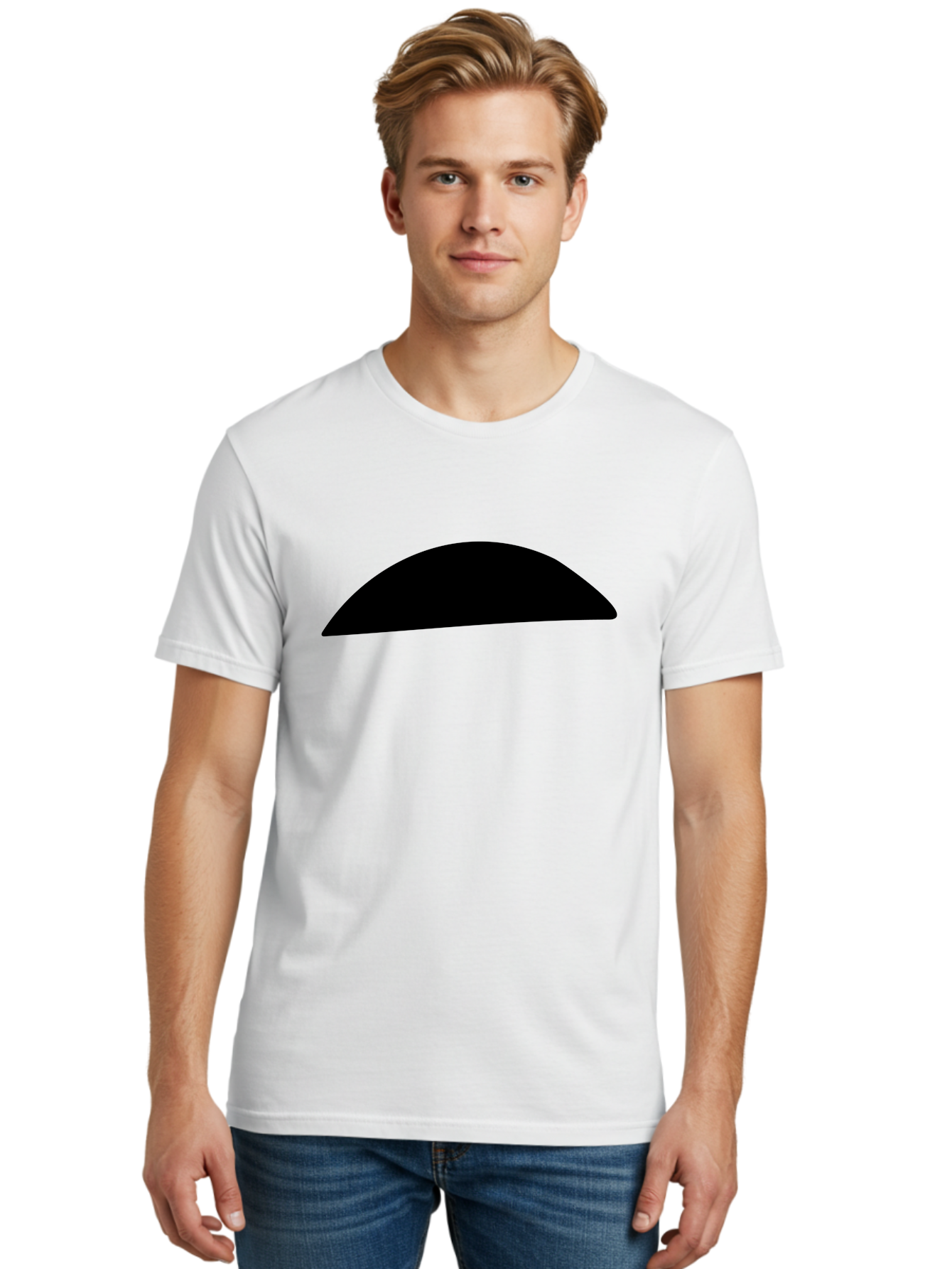 Black-Semicircle Men'S Graphic Tee, 100% Cotton, Comfortable Casual Summer Wear, Machine Washable, Black Semicircle Shape, Minimalist Design, Simple Graphic, Abstract Shape, Modern Art, Geometric Figure - Aaa392