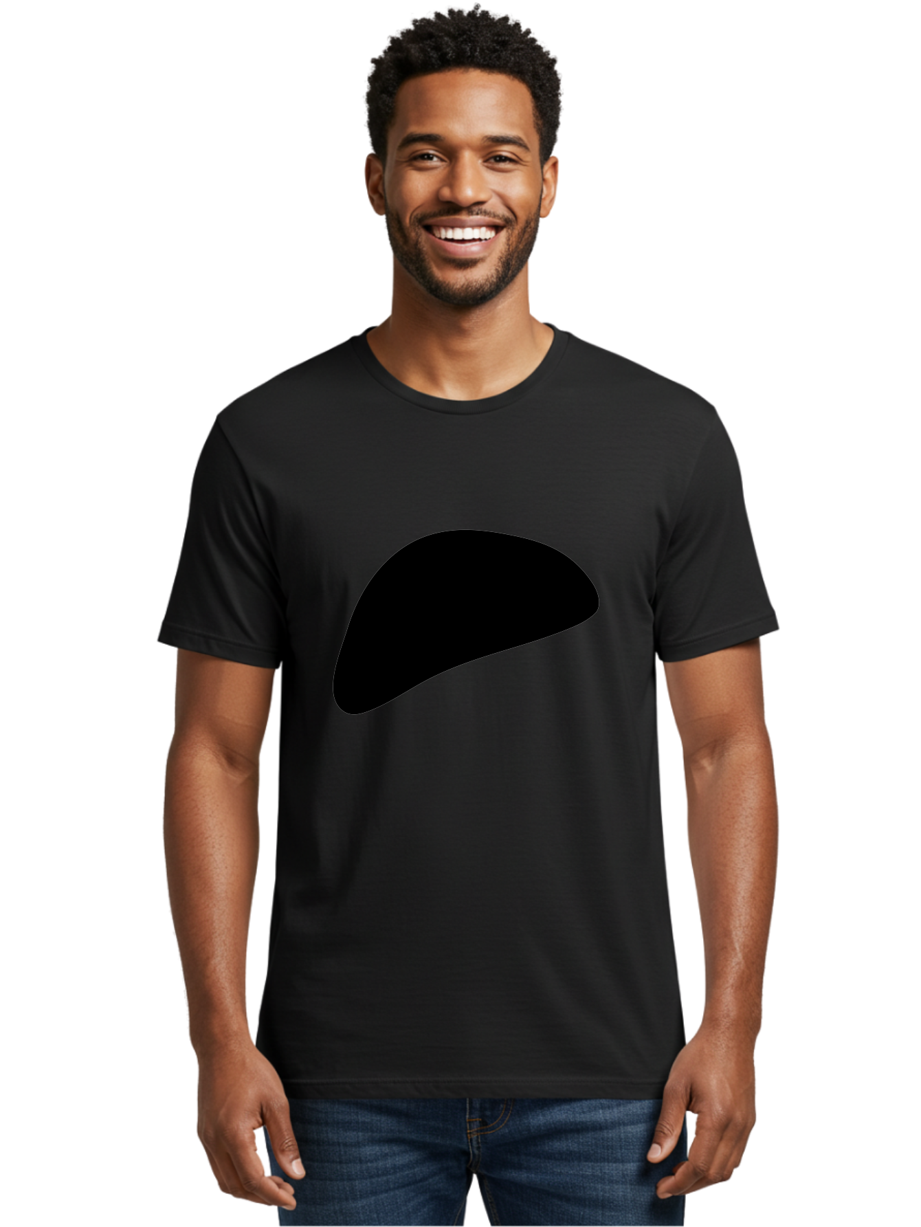 Black-Shape Men'S Graphic Tee, 100% Cotton, Comfortable Casual Summer Wear, Machine Washable, Abstract Black Shape, Minimalist Design, Simple Graphics, Modern Art, Sleek Silhouette, Abstract Shapes - Aaa393