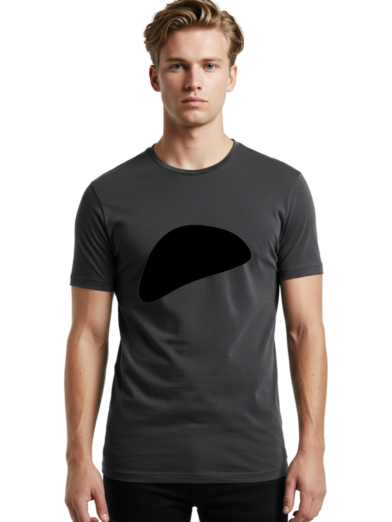 Black-Shape Men'S Graphic Tee, 100% Cotton, Comfortable Casual Summer Wear, Machine Washable, Abstract Black Shape, Minimalist Design, Simple Graphics, Modern Art, Sleek Silhouette, Abstract Shapes - Aaa393