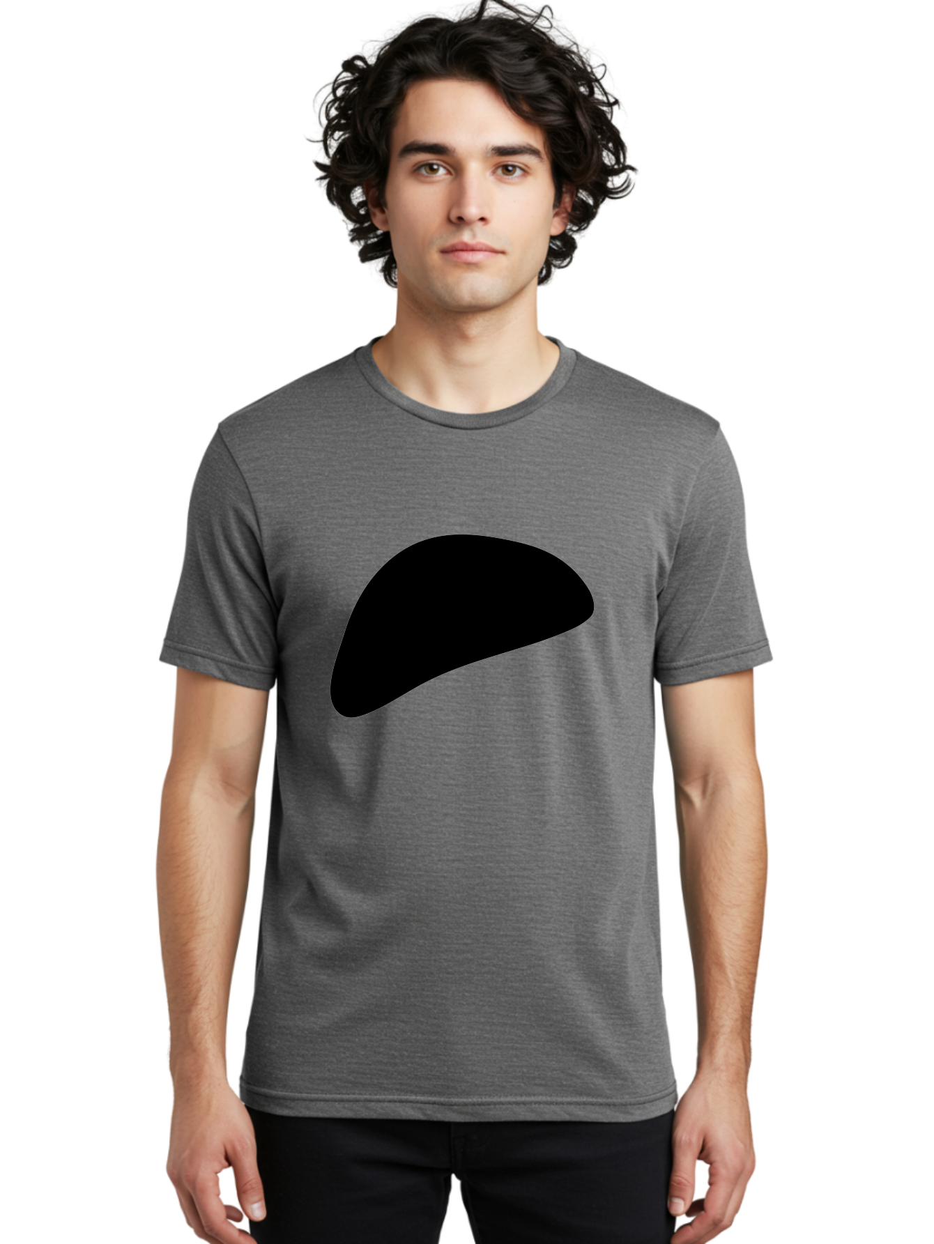 Black-Shape Men'S Graphic Tee, 100% Cotton, Comfortable Casual Summer Wear, Machine Washable, Abstract Black Shape, Minimalist Design, Simple Graphics, Modern Art, Sleek Silhouette, Abstract Shapes - Aaa393