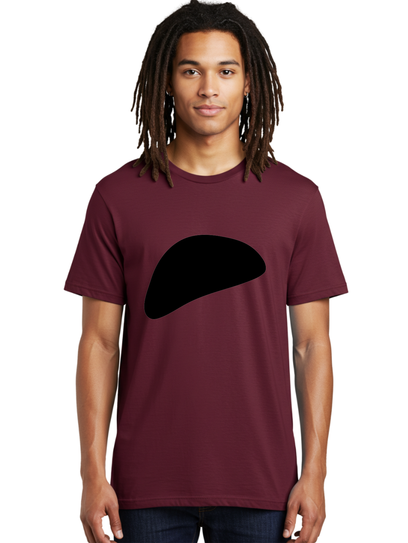 Black-Shape Men'S Graphic Tee, 100% Cotton, Comfortable Casual Summer Wear, Machine Washable, Abstract Black Shape, Minimalist Design, Simple Graphics, Modern Art, Sleek Silhouette, Abstract Shapes - Aaa393