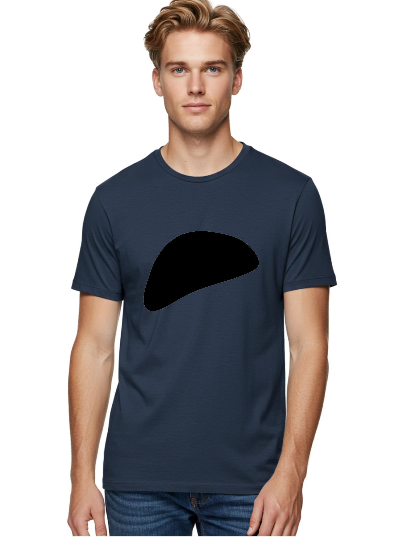 Black-Shape Men'S Graphic Tee, 100% Cotton, Comfortable Casual Summer Wear, Machine Washable, Abstract Black Shape, Minimalist Design, Simple Graphics, Modern Art, Sleek Silhouette, Abstract Shapes - Aaa393