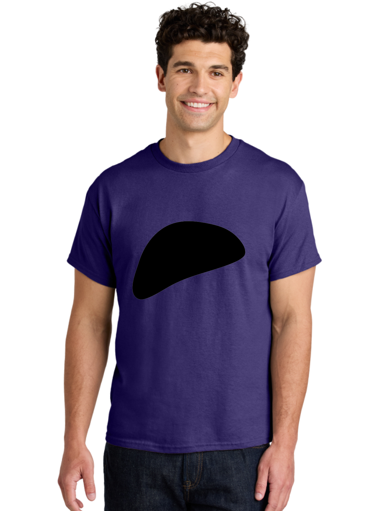 Black-Shape Men'S Graphic Tee, 100% Cotton, Comfortable Casual Summer Wear, Machine Washable, Abstract Black Shape, Minimalist Design, Simple Graphics, Modern Art, Sleek Silhouette, Abstract Shapes - Aaa393