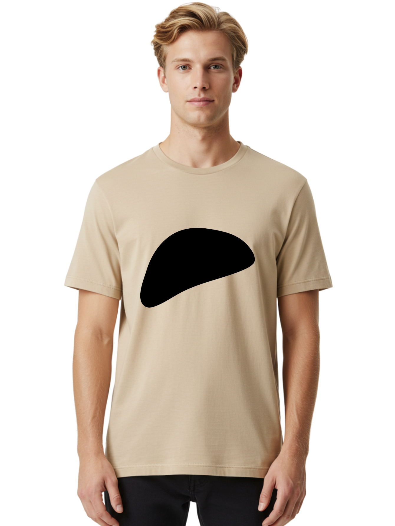 Black-Shape Men'S Graphic Tee, 100% Cotton, Comfortable Casual Summer Wear, Machine Washable, Abstract Black Shape, Minimalist Design, Simple Graphics, Modern Art, Sleek Silhouette, Abstract Shapes - Aaa393