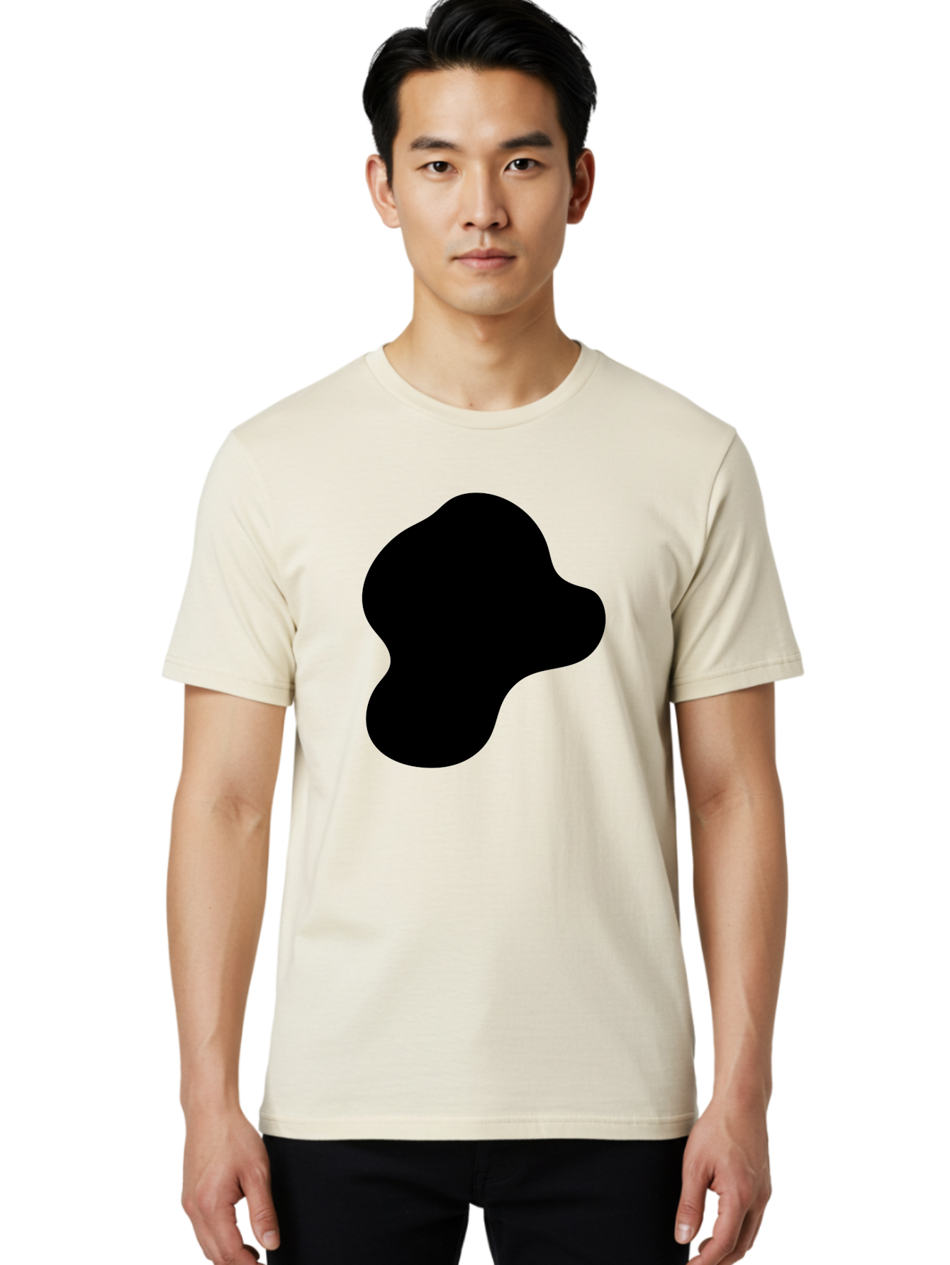 Black-Silhouette Men'S Graphic Tee, 100% Cotton, Comfortable Casual Summer Wear, Machine Washable, Black Blob Shape, Abstract Design, Minimalist Art, Modern Graphic, Simple Silhouette, Abstract Form - Aaa395