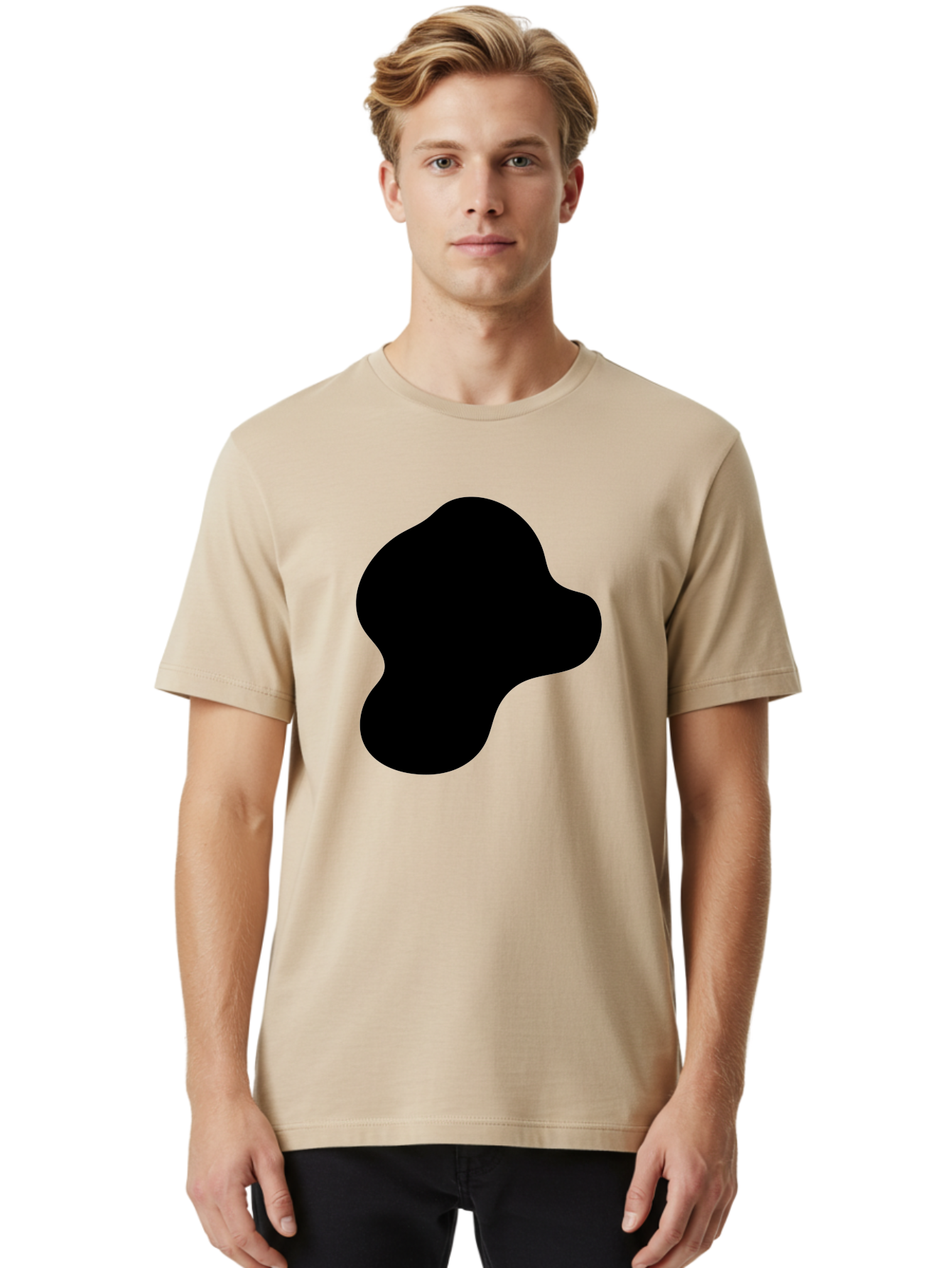 Black-Silhouette Men'S Graphic Tee, 100% Cotton, Comfortable Casual Summer Wear, Machine Washable, Black Blob Shape, Abstract Design, Minimalist Art, Modern Graphic, Simple Silhouette, Abstract Form - Aaa395