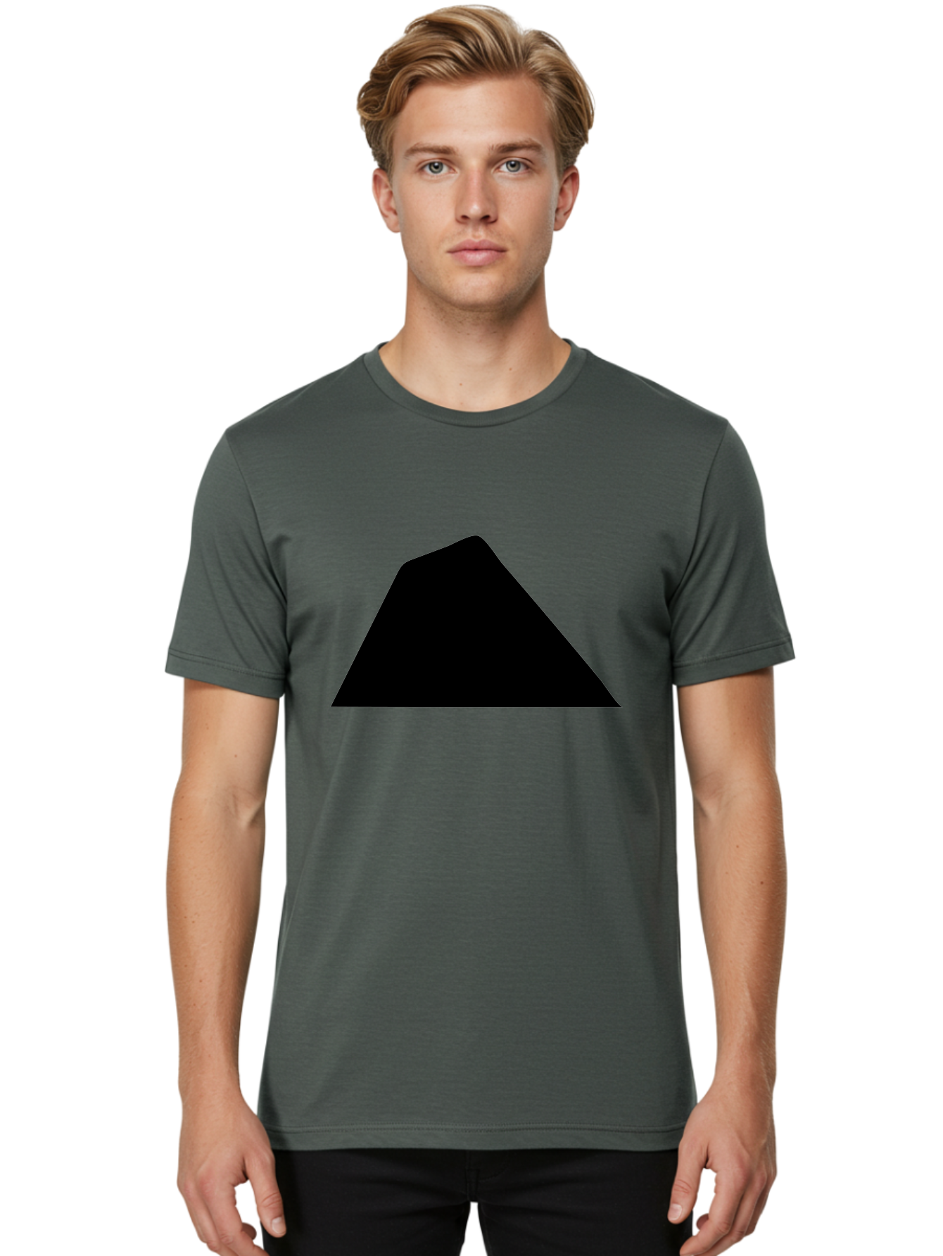 Black-Trapezoid Men'S Graphic Tee, 100% Cotton, Comfortable Casual Summer Wear, Machine Washable, Triangle Shape, Geometric Figure, Abstract Design, Simple Shape, Minimalist Art, Bold Graphic, Modern Icon, Graphic Element - Aaa397
