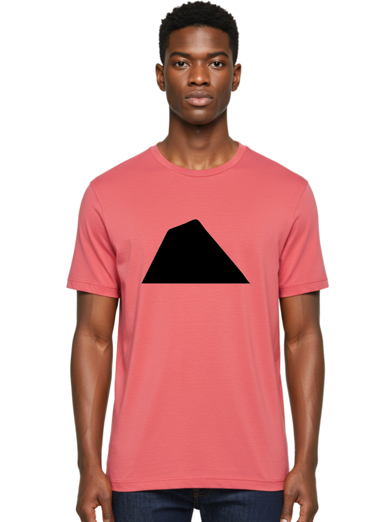 Black-Trapezoid Men'S Graphic Tee, 100% Cotton, Comfortable Casual Summer Wear, Machine Washable, Triangle Shape, Geometric Figure, Abstract Design, Simple Shape, Minimalist Art, Bold Graphic, Modern Icon, Graphic Element - Aaa397