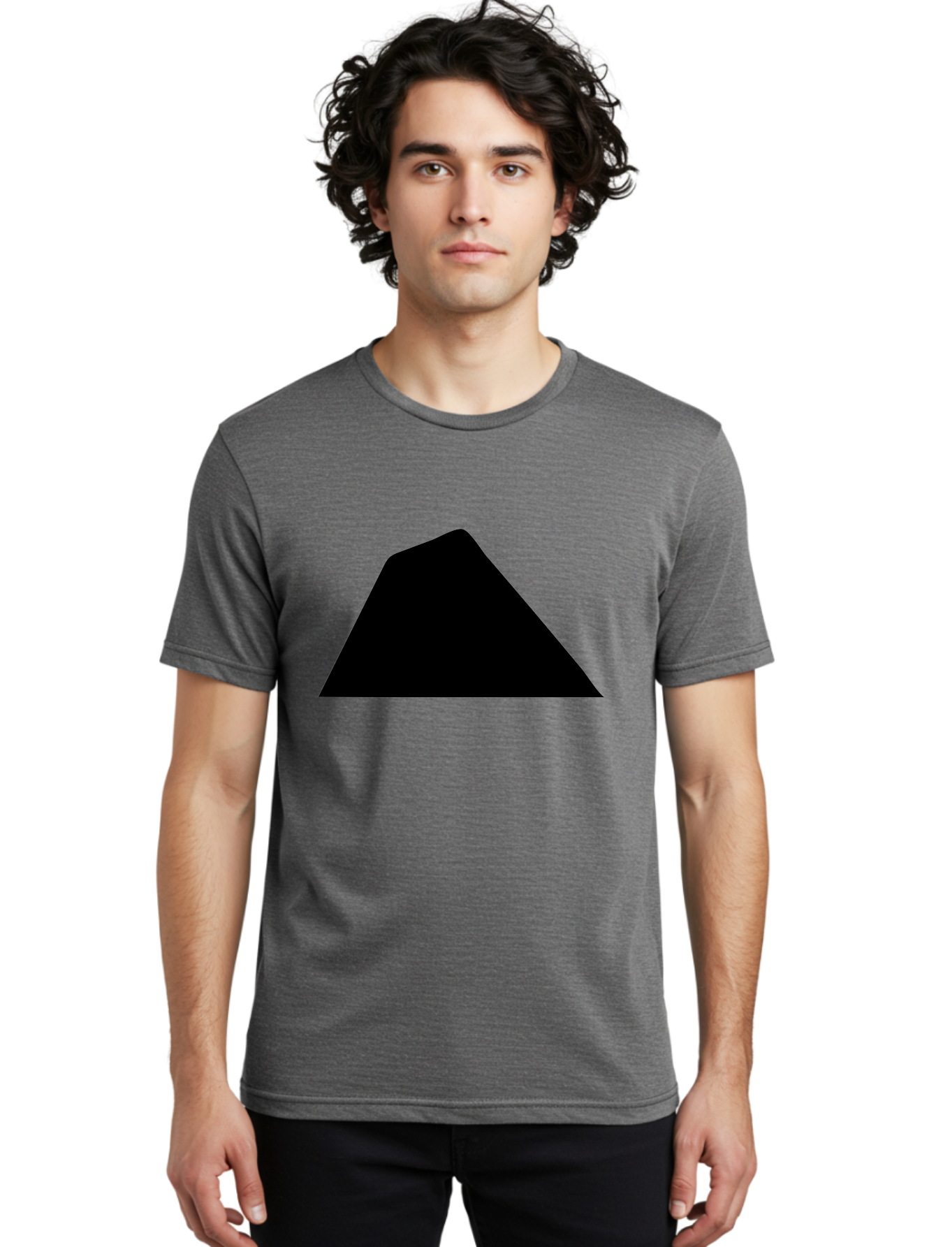 Black-Trapezoid Men'S Graphic Tee, 100% Cotton, Comfortable Casual Summer Wear, Machine Washable, Triangle Shape, Geometric Figure, Abstract Design, Simple Shape, Minimalist Art, Bold Graphic, Modern Icon, Graphic Element - Aaa397