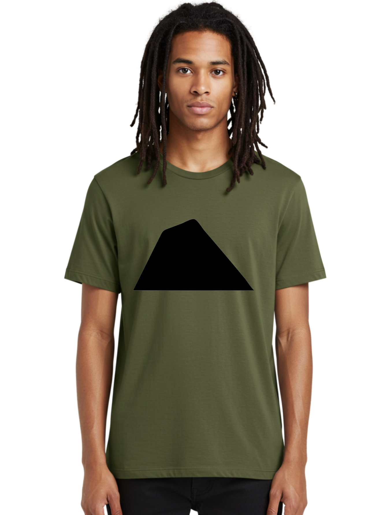 Black-Trapezoid Men'S Graphic Tee, 100% Cotton, Comfortable Casual Summer Wear, Machine Washable, Triangle Shape, Geometric Figure, Abstract Design, Simple Shape, Minimalist Art, Bold Graphic, Modern Icon, Graphic Element - Aaa397