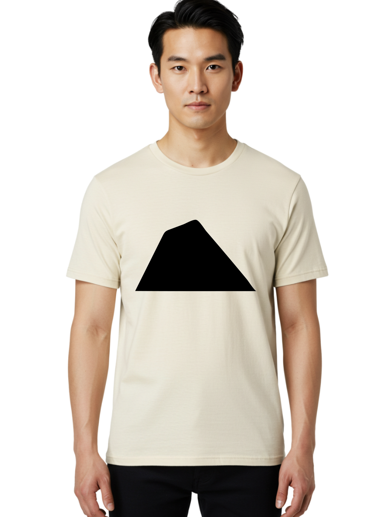 Black-Trapezoid Men'S Graphic Tee, 100% Cotton, Comfortable Casual Summer Wear, Machine Washable, Triangle Shape, Geometric Figure, Abstract Design, Simple Shape, Minimalist Art, Bold Graphic, Modern Icon, Graphic Element - Aaa397