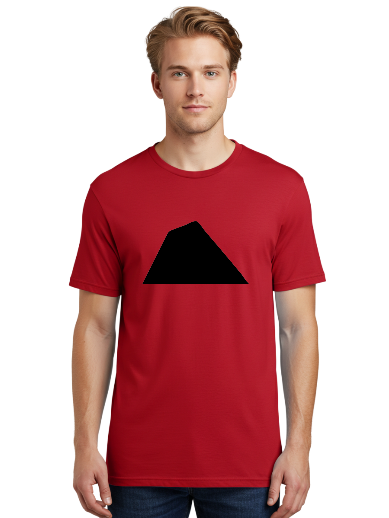 Black-Trapezoid Men'S Graphic Tee, 100% Cotton, Comfortable Casual Summer Wear, Machine Washable, Triangle Shape, Geometric Figure, Abstract Design, Simple Shape, Minimalist Art, Bold Graphic, Modern Icon, Graphic Element - Aaa397