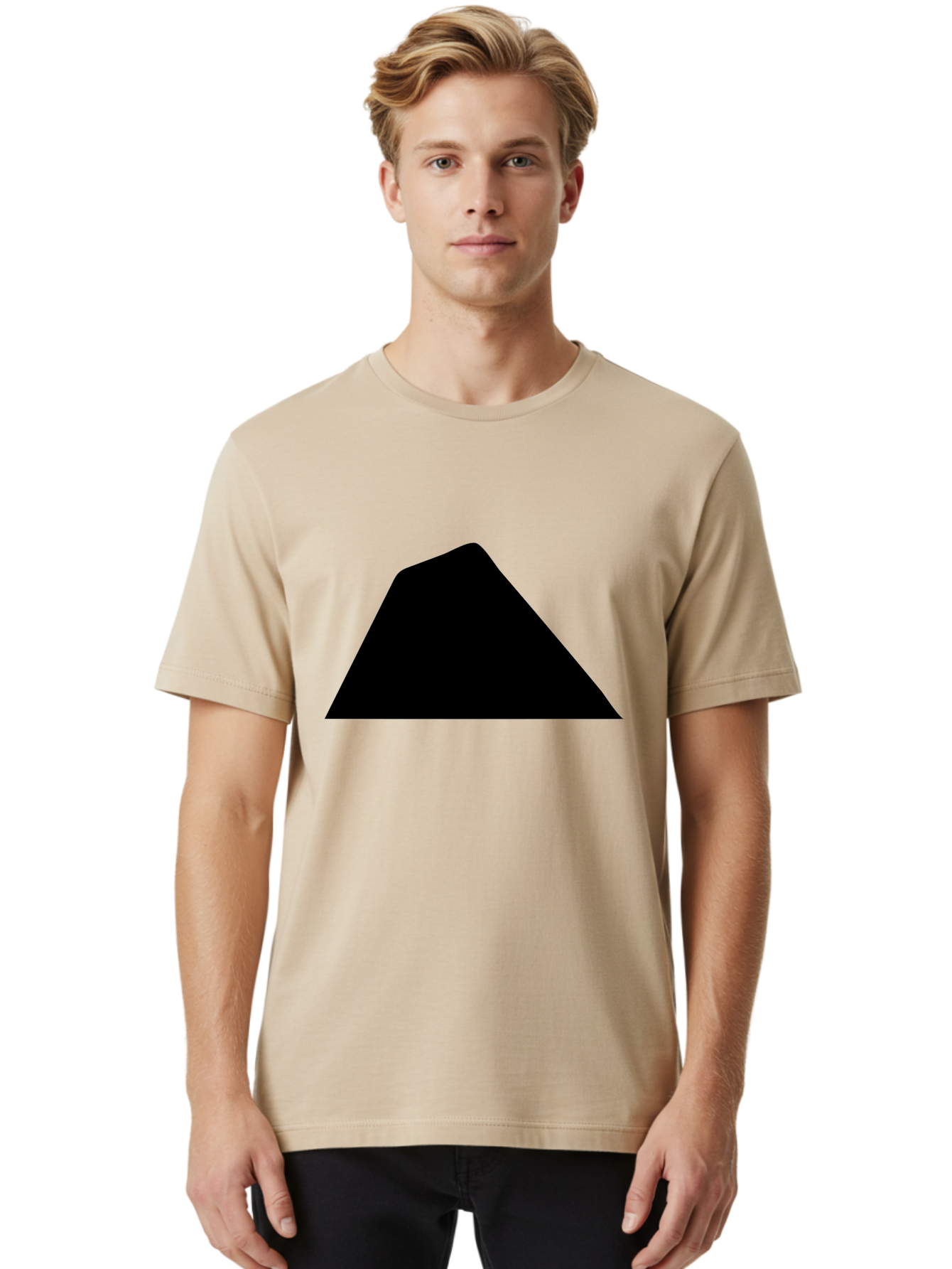 Black-Trapezoid Men'S Graphic Tee, 100% Cotton, Comfortable Casual Summer Wear, Machine Washable, Triangle Shape, Geometric Figure, Abstract Design, Simple Shape, Minimalist Art, Bold Graphic, Modern Icon, Graphic Element - Aaa397