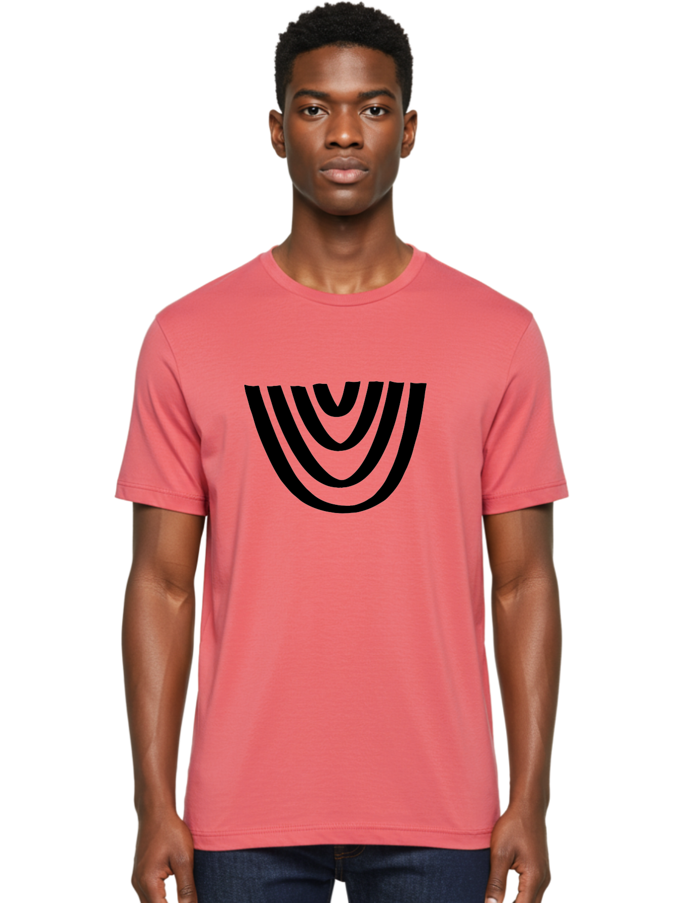 Black-U-Shaped-Lines Men'S Graphic Tee, 100% Cotton, Comfortable Casual Summer Wear, Machine Washable, Curved Lines, Abstract Design, Black Lines, Layered Effect, Modern Art, Geometric Pattern, Minimalistic Style - Aaa398