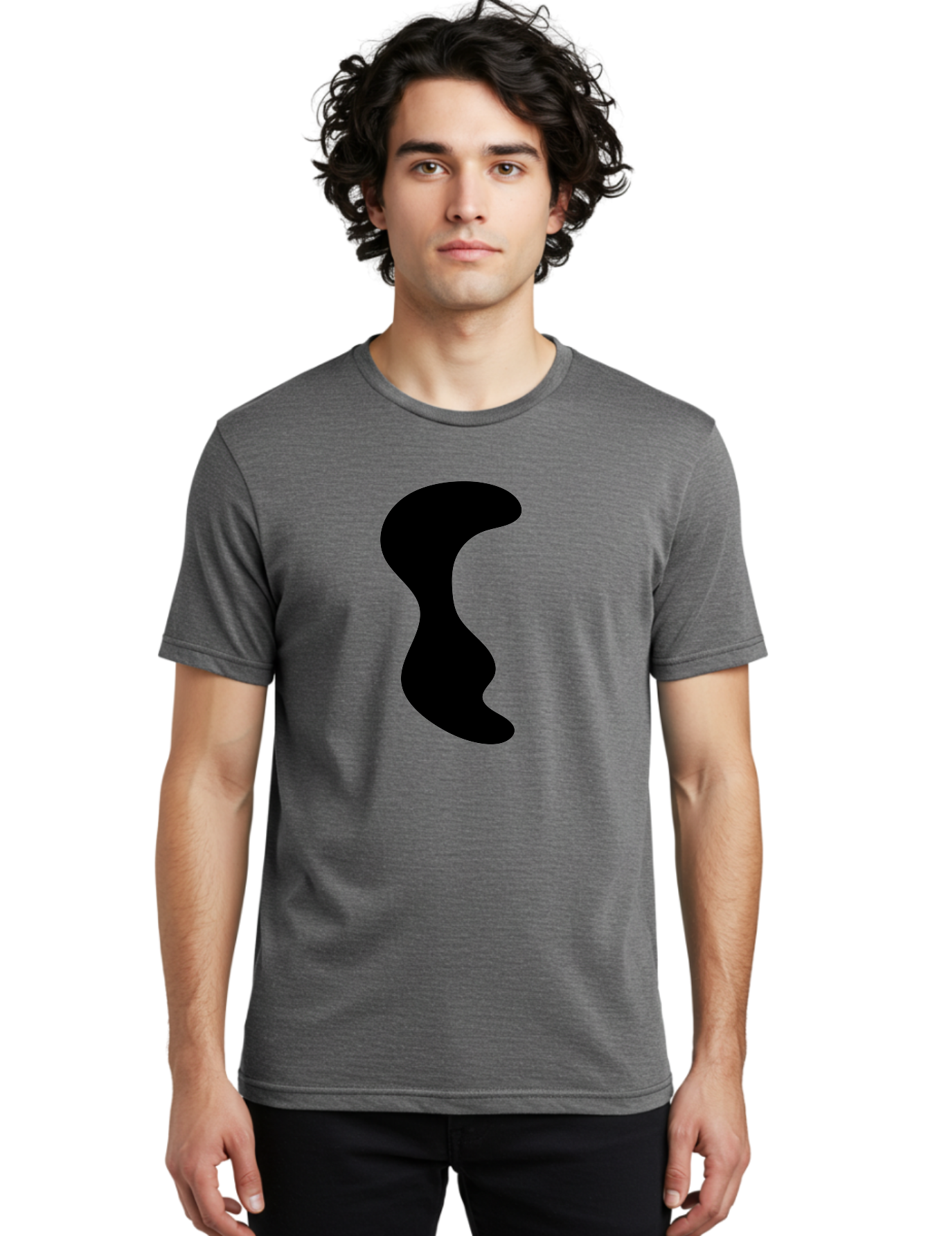 Black-Wavy-Shape Men'S Graphic Tee, 100% Cotton, Comfortable Casual Summer Wear, Machine Washable, Abstract Black Shape, Fluid Design, Modern Art, Sleek Silhouette, Minimalist Graphics, Dynamic Curve - Aaa399