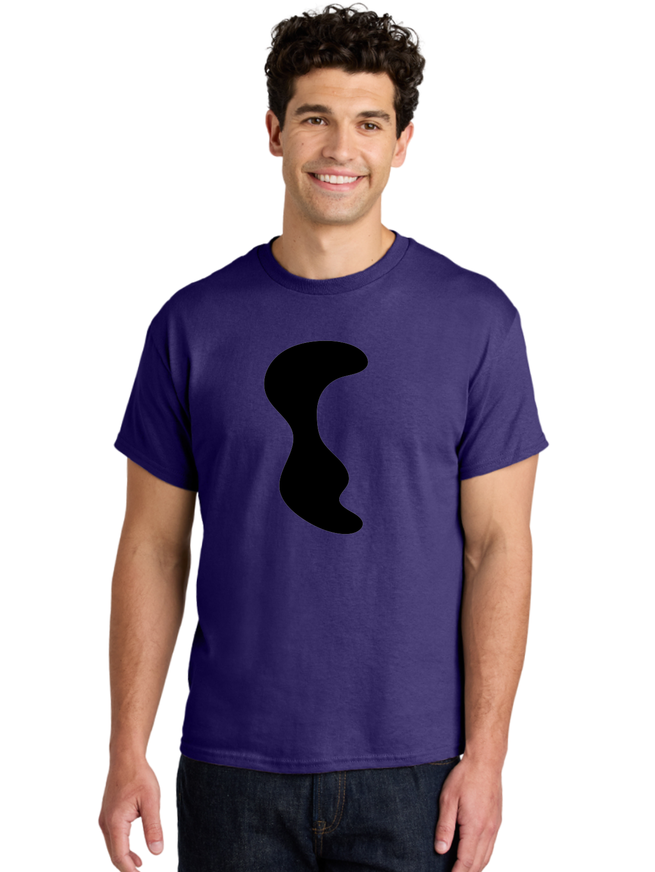 Black-Wavy-Shape Men'S Graphic Tee, 100% Cotton, Comfortable Casual Summer Wear, Machine Washable, Abstract Black Shape, Fluid Design, Modern Art, Sleek Silhouette, Minimalist Graphics, Dynamic Curve - Aaa399