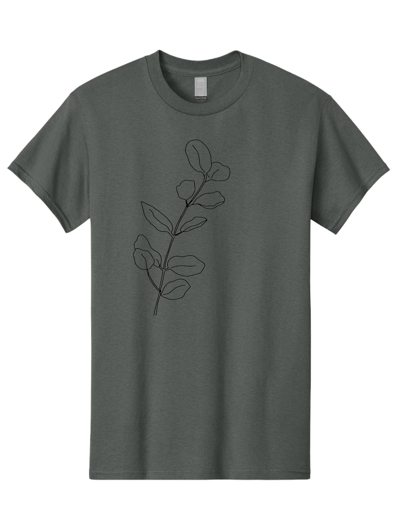 Branch-With-Leaves Men'S Graphic Tee, 100% Cotton, Comfortable Casual Summer Wear, Machine Washable, Simple Line Drawing, Leafy Branch, Minimalist Art, Black Outline, Foliage, Botanical Illustration, Simple Shapes, Natural Elements - Aaa401