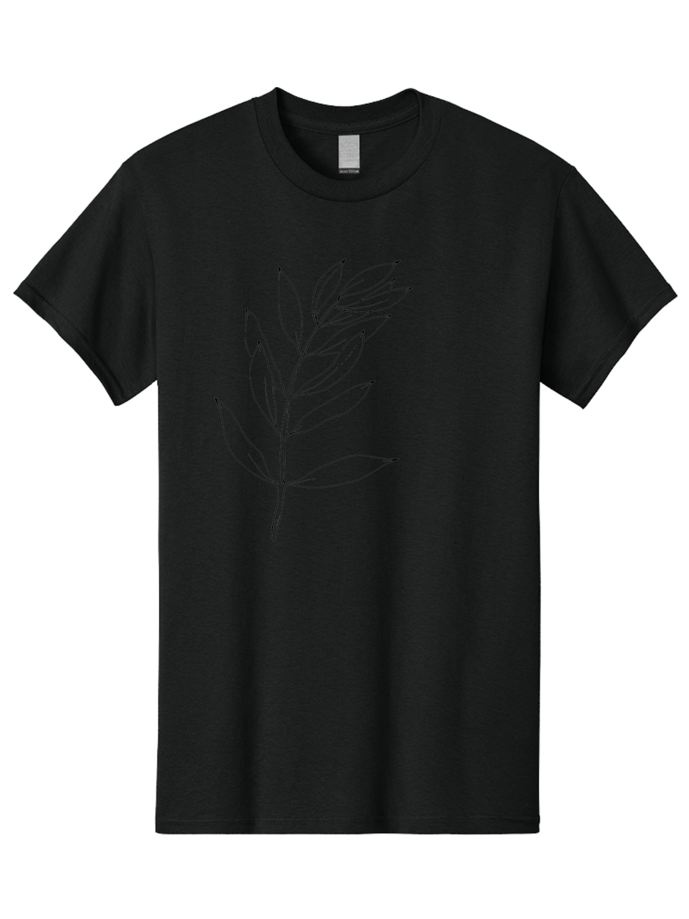 Branch Men'S Graphic Tee, 100% Cotton, Comfortable Casual Summer Wear, Machine Washable, Simple Leaf Design, Black Outline, Minimalistic Art, Botanical Illustration, Leaf Pattern, Foliage, Graphic Design, Nature-Inspired - Aaa402