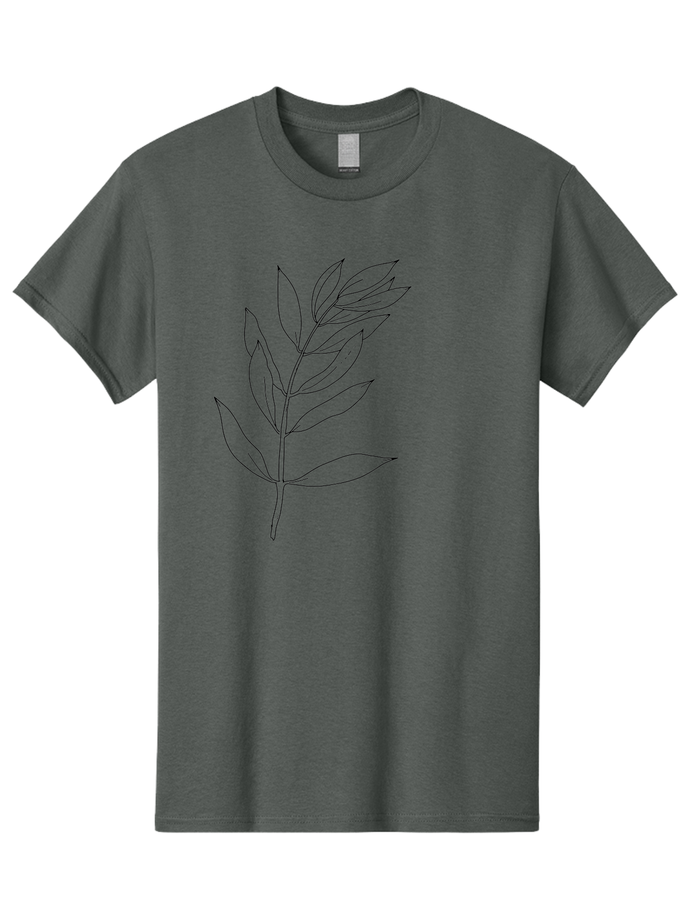 Branch Men'S Graphic Tee, 100% Cotton, Comfortable Casual Summer Wear, Machine Washable, Simple Leaf Design, Black Outline, Minimalistic Art, Botanical Illustration, Leaf Pattern, Foliage, Graphic Design, Nature-Inspired - Aaa402