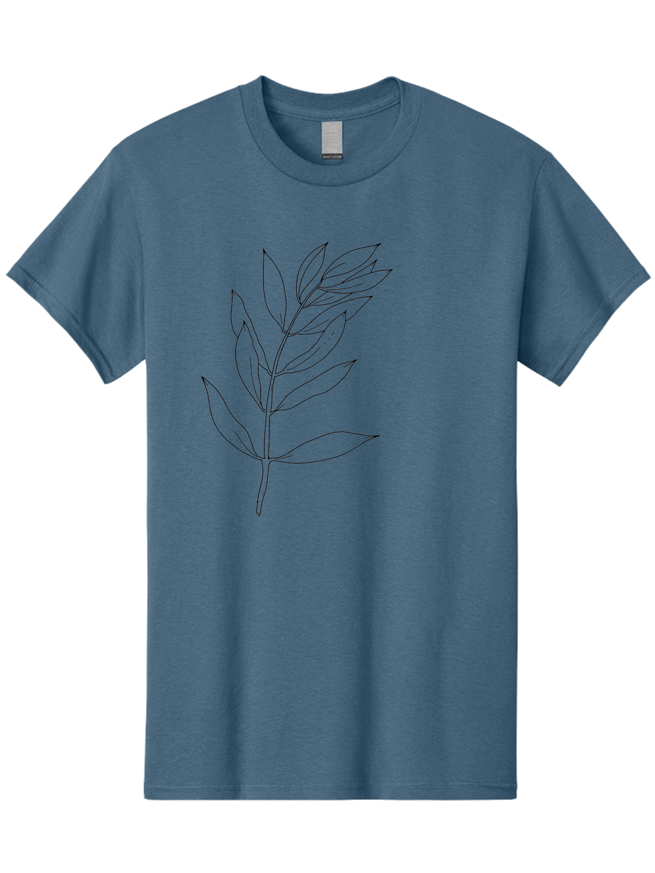 Branch Men'S Graphic Tee, 100% Cotton, Comfortable Casual Summer Wear, Machine Washable, Simple Leaf Design, Black Outline, Minimalistic Art, Botanical Illustration, Leaf Pattern, Foliage, Graphic Design, Nature-Inspired - Aaa402