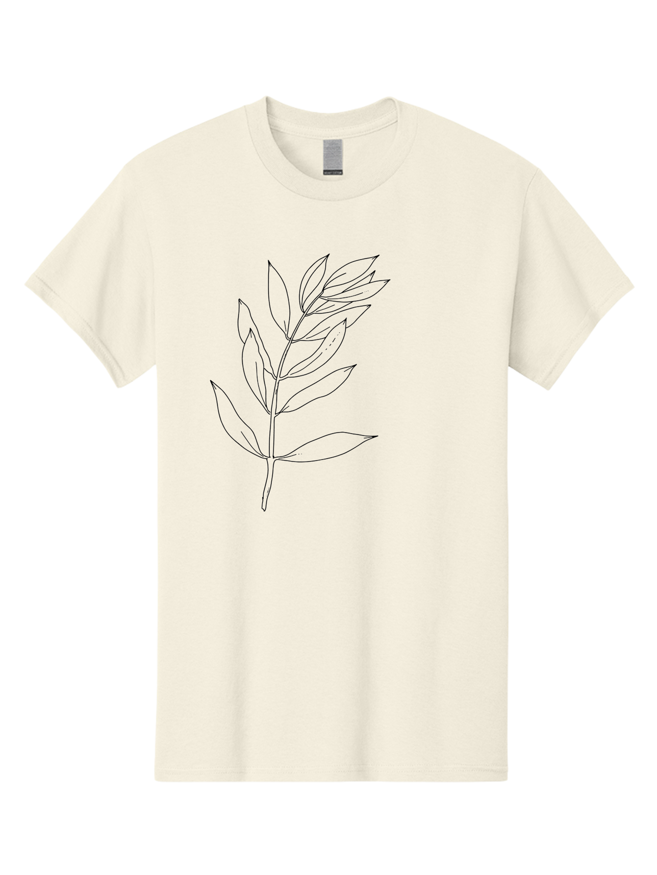 Branch Men'S Graphic Tee, 100% Cotton, Comfortable Casual Summer Wear, Machine Washable, Simple Leaf Design, Black Outline, Minimalistic Art, Botanical Illustration, Leaf Pattern, Foliage, Graphic Design, Nature-Inspired - Aaa402