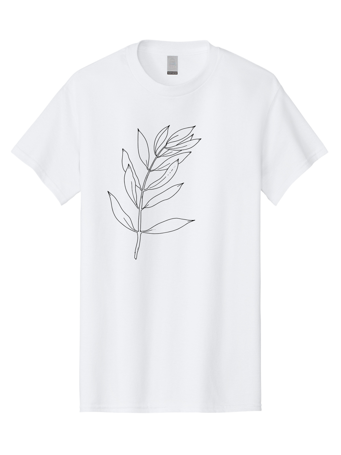 Branch Men'S Graphic Tee, 100% Cotton, Comfortable Casual Summer Wear, Machine Washable, Simple Leaf Design, Black Outline, Minimalistic Art, Botanical Illustration, Leaf Pattern, Foliage, Graphic Design, Nature-Inspired - Aaa402