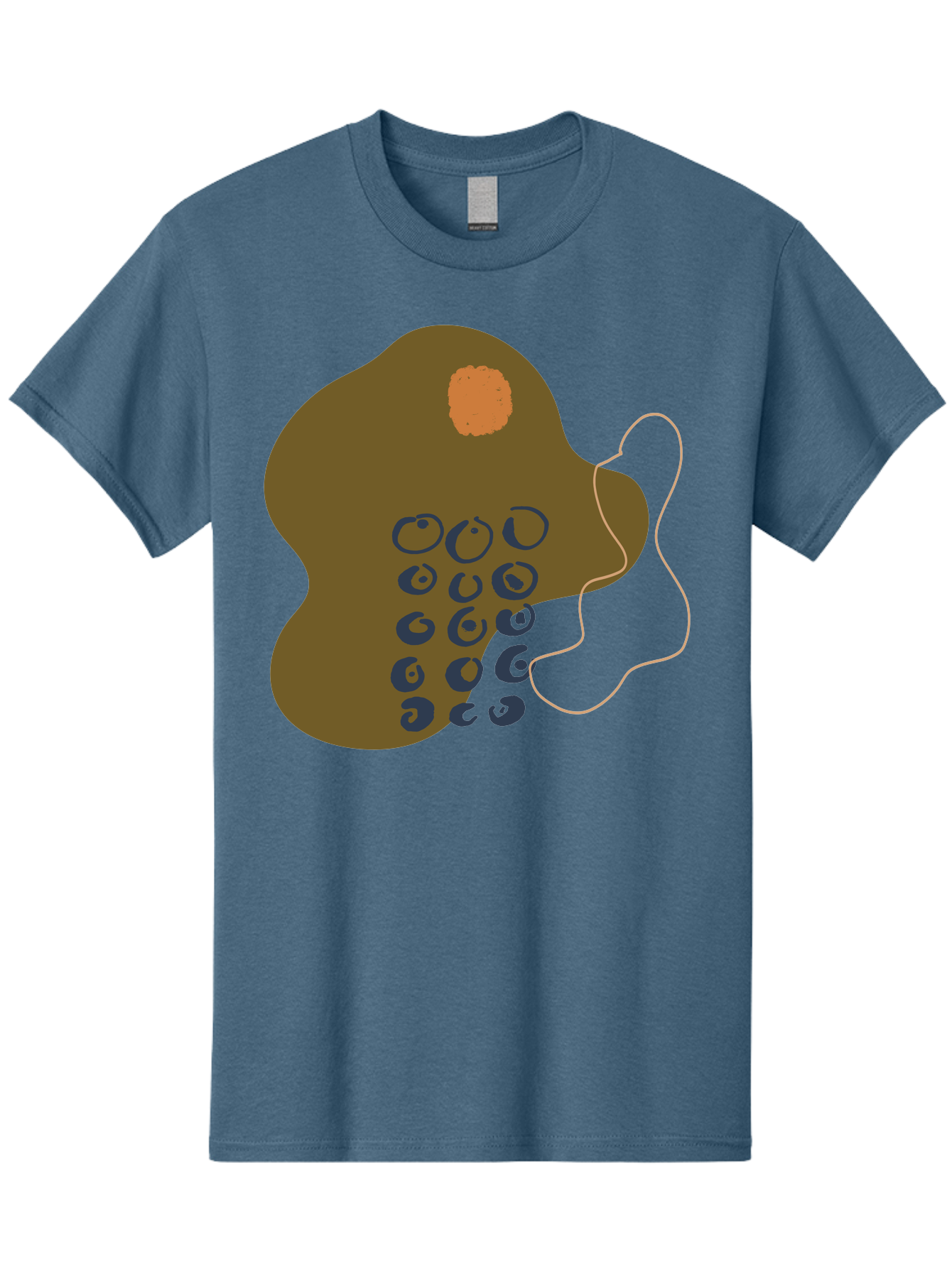 Brown-Blob Men'S Graphic Tee, 100% Cotton, Comfortable Casual Summer Wear, Machine Washable, Abstract Art, Modern Design, Blue Circles, Brown Blob, Irregular Shape, Creative Expression, Digital Illustration, Unique Pattern - Aaa403