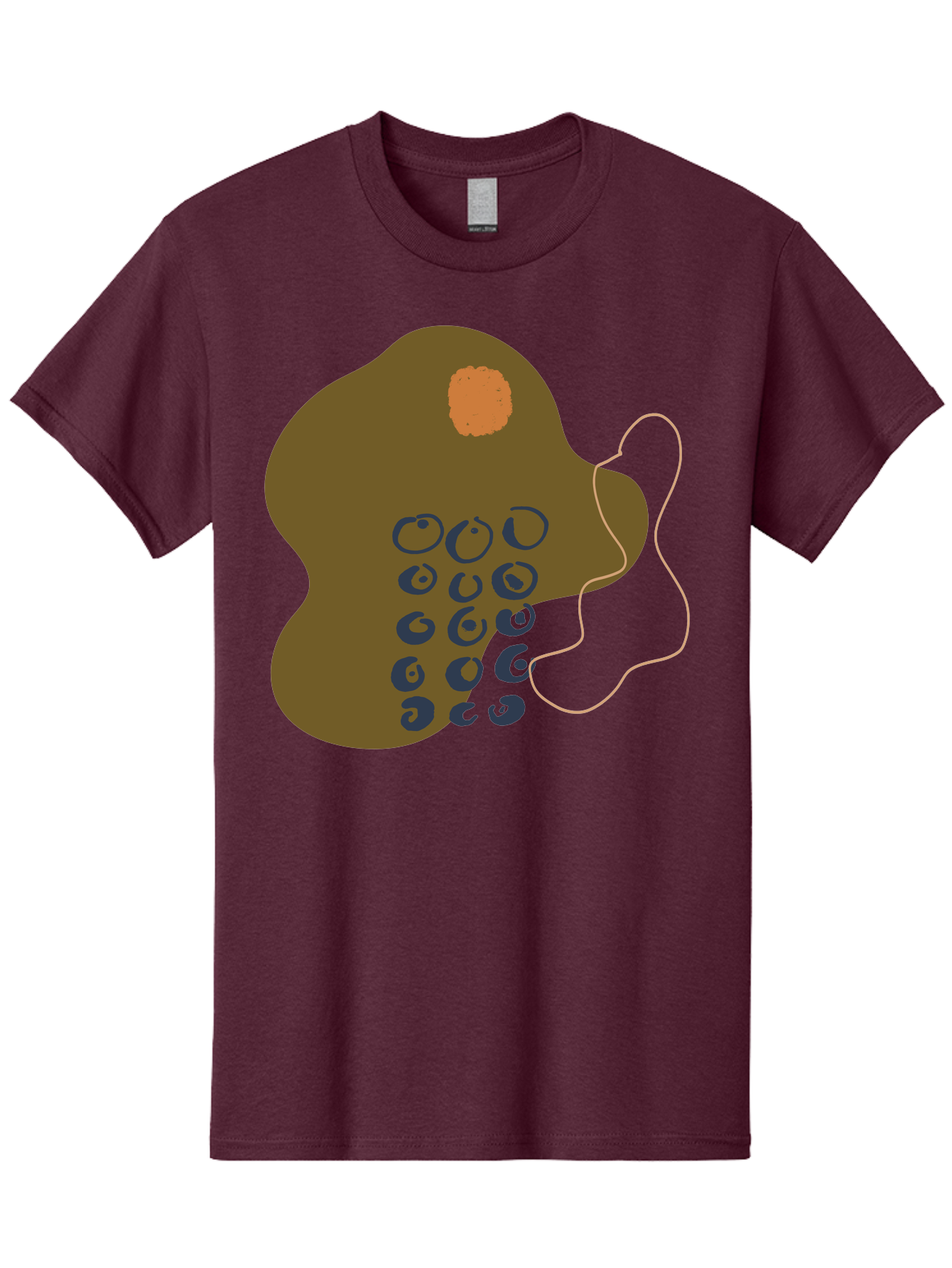 Brown-Blob Men'S Graphic Tee, 100% Cotton, Comfortable Casual Summer Wear, Machine Washable, Abstract Art, Modern Design, Blue Circles, Brown Blob, Irregular Shape, Creative Expression, Digital Illustration, Unique Pattern - Aaa403