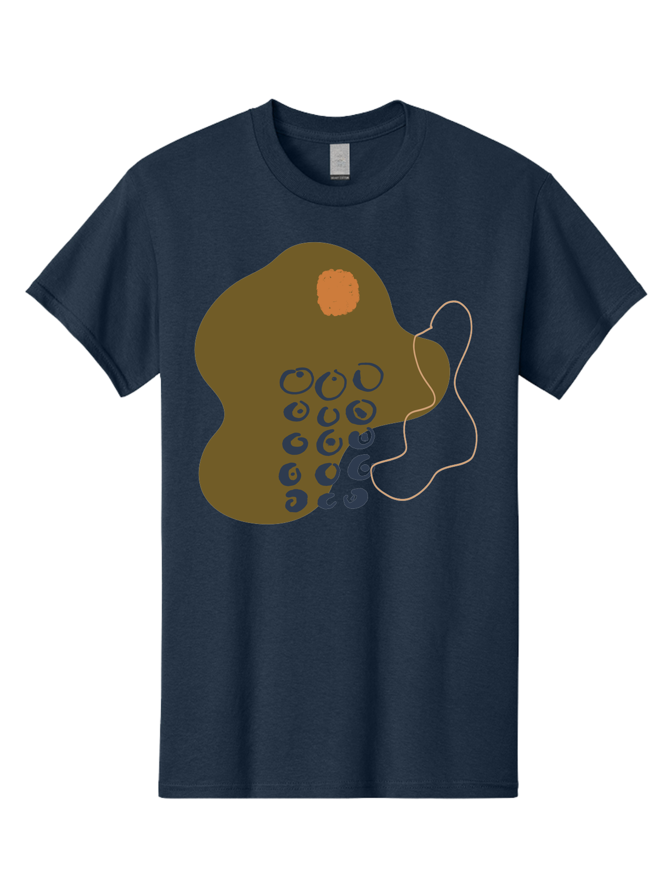 Brown-Blob Men'S Graphic Tee, 100% Cotton, Comfortable Casual Summer Wear, Machine Washable, Abstract Art, Modern Design, Blue Circles, Brown Blob, Irregular Shape, Creative Expression, Digital Illustration, Unique Pattern - Aaa403