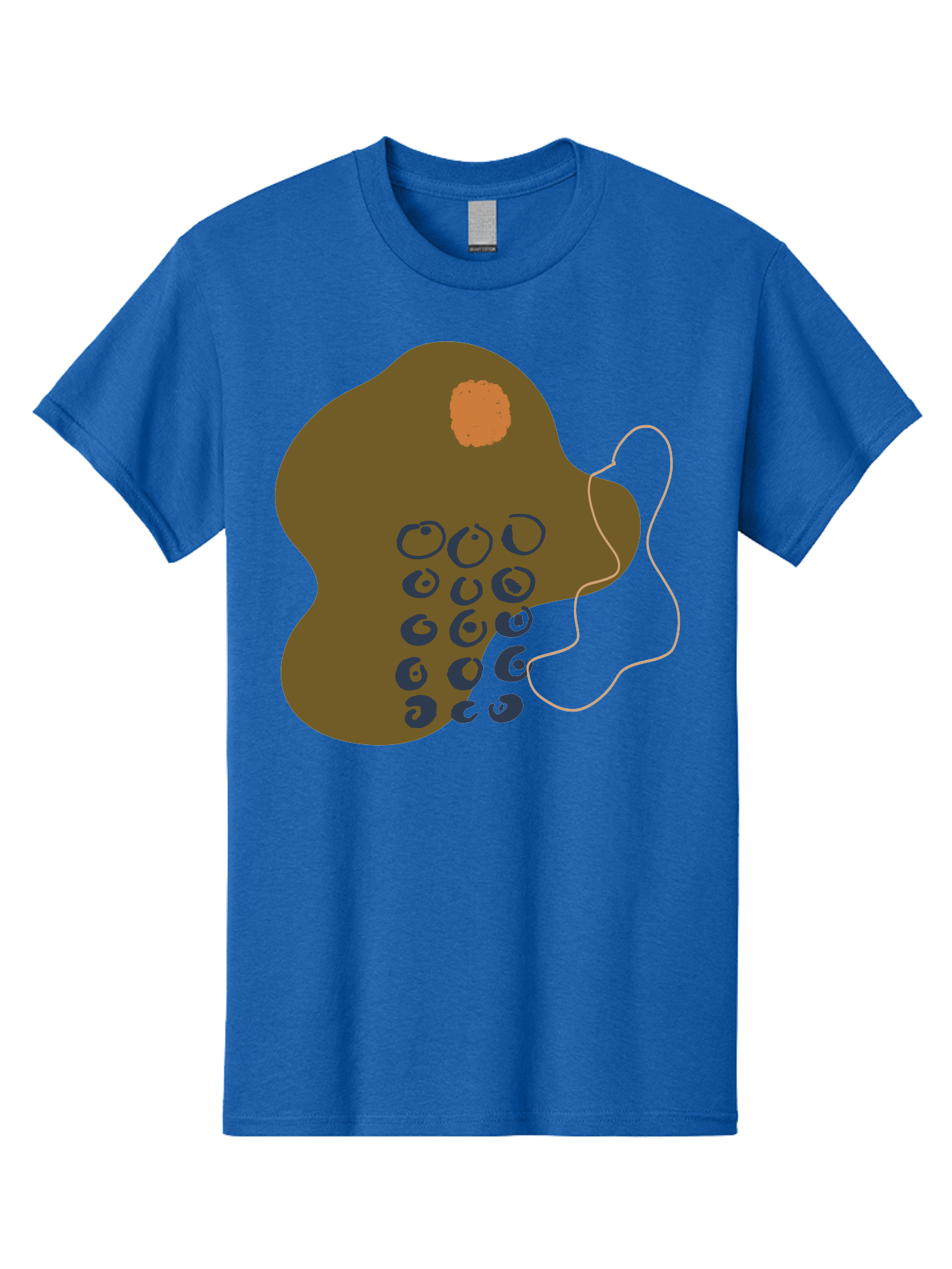 Brown-Blob Men'S Graphic Tee, 100% Cotton, Comfortable Casual Summer Wear, Machine Washable, Abstract Art, Modern Design, Blue Circles, Brown Blob, Irregular Shape, Creative Expression, Digital Illustration, Unique Pattern - Aaa403