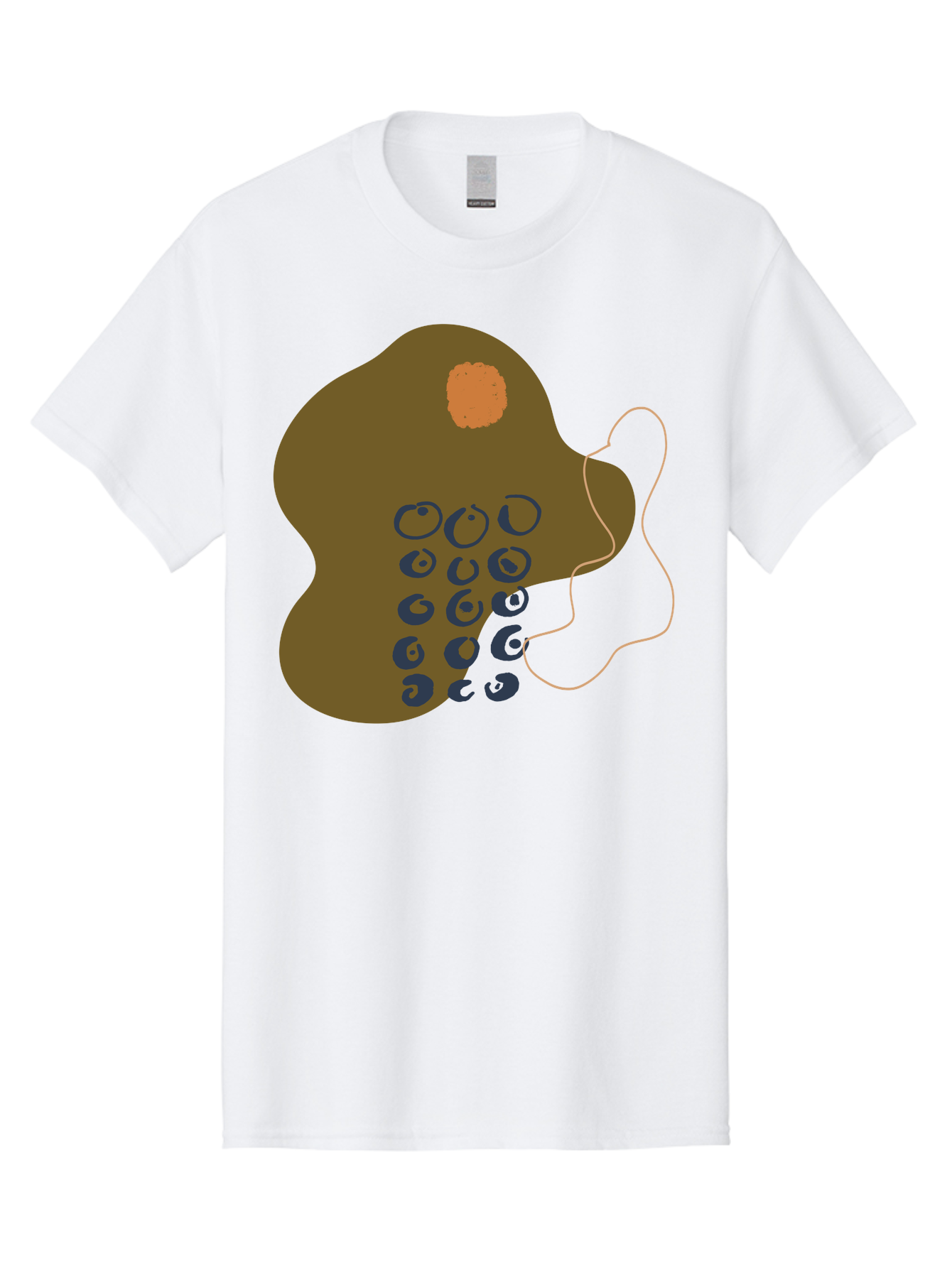 Brown-Blob Men'S Graphic Tee, 100% Cotton, Comfortable Casual Summer Wear, Machine Washable, Abstract Art, Modern Design, Blue Circles, Brown Blob, Irregular Shape, Creative Expression, Digital Illustration, Unique Pattern - Aaa403