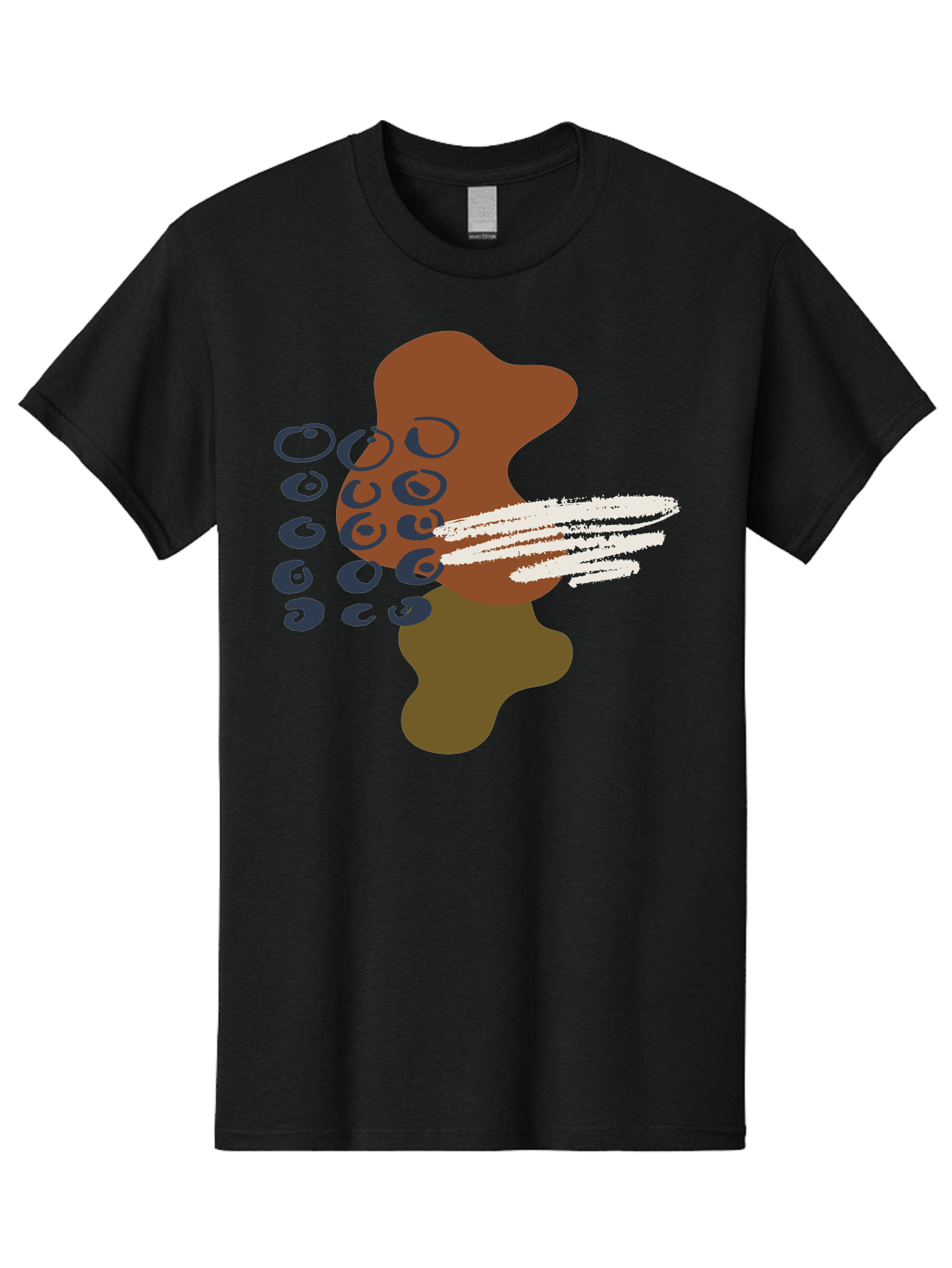 Brown-Shape-With-Swirls-And-Lines Men'S Graphic Tee, 100% Cotton, Comfortable Casual Summer Wear, Machine Washable, Brown Abstract Shape, Swirling Patterns, White Streaks, Blue Circles, Artistic Expression, Creative Design, Digital Art, - Aaa404