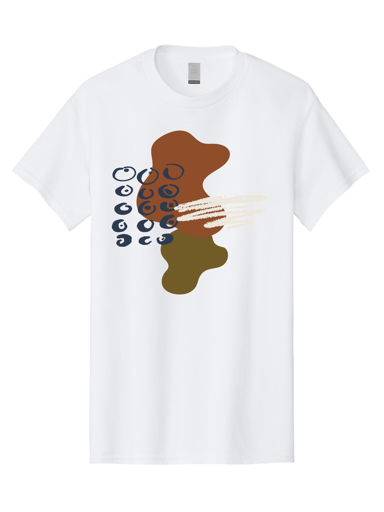 brown abstract shape, swirling patterns, white streaks, blue circles, artistic expression, creative design, digital art, modern graphics